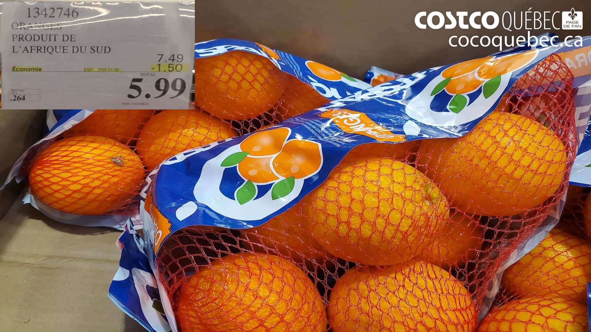 1342746 ORANGES PRODUIT DE L'AFRIOQUE DU SUD  ($1.50 INSTANT SAVINGS EXPIRES ON 2025-11-30) $5.99
