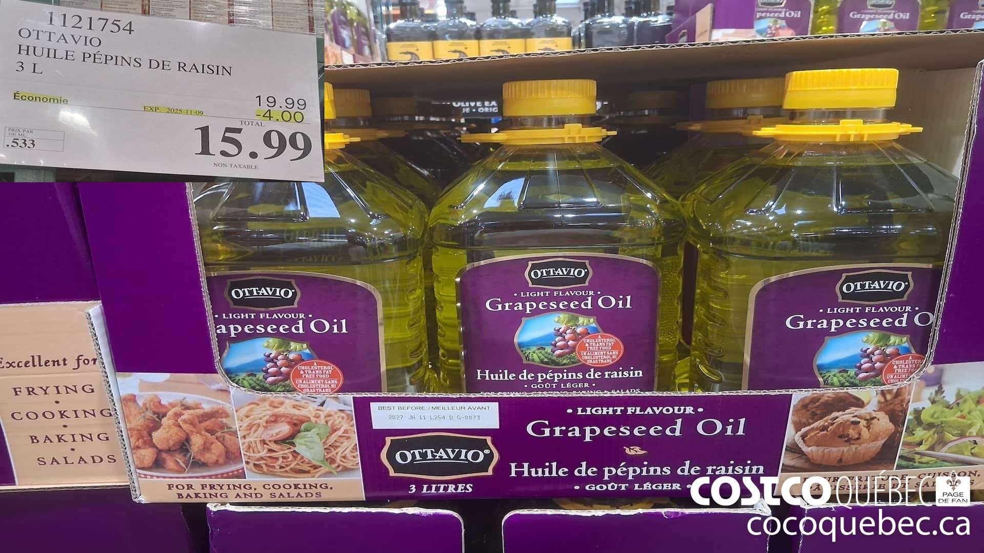 1121754 OTTAVIO HUILE PEPINS DE RAISIN 3L ($4.00 INSTANT SAVINGS EXPIRES ON 2025-11-09) $15.99