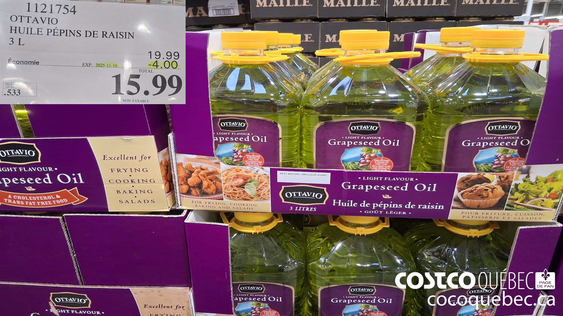 1121754 OTTAVIO HUILE PEPINS DE RAISIN 3L ($4.00 INSTANT SAVINGS EXPIRES ON 2025-11-16) $15.99