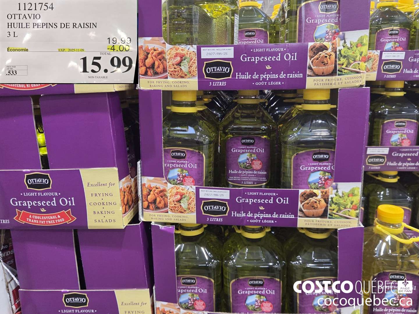 1121754 OTTAVIO HUILE PEPINS DE RAISIN 3L  ($4.00 INSTANT SAVINGS EXPIRES ON 2025-11-09) $15.99
