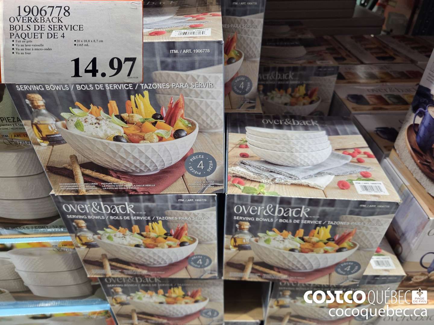 1906778 OVER & BACK BOLS DE SERVICE PAQUET DE 4  $14.97