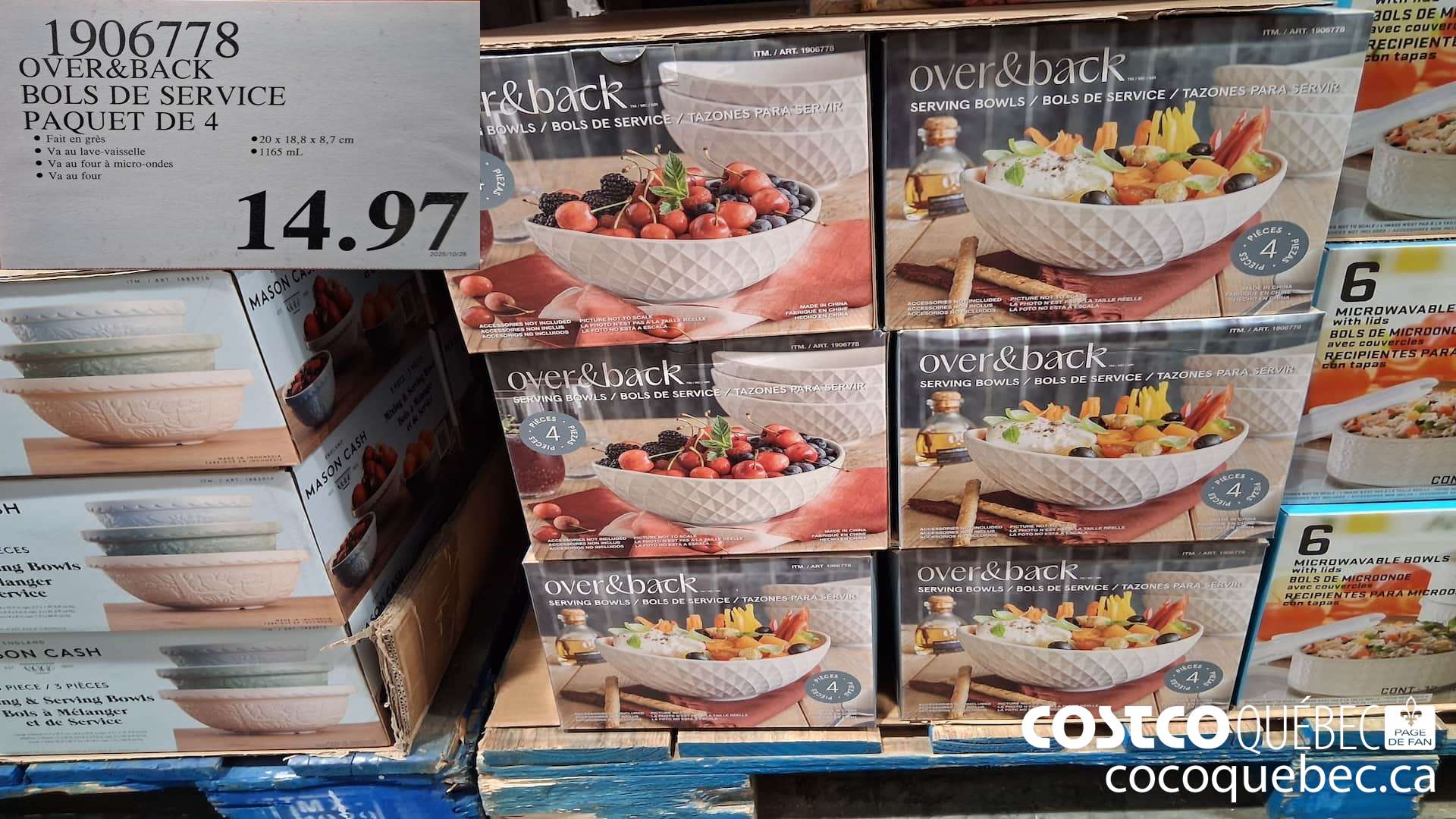 1906778 OVER & BACK BOLS DE SERVICE PAQUET DE 4  $14.97