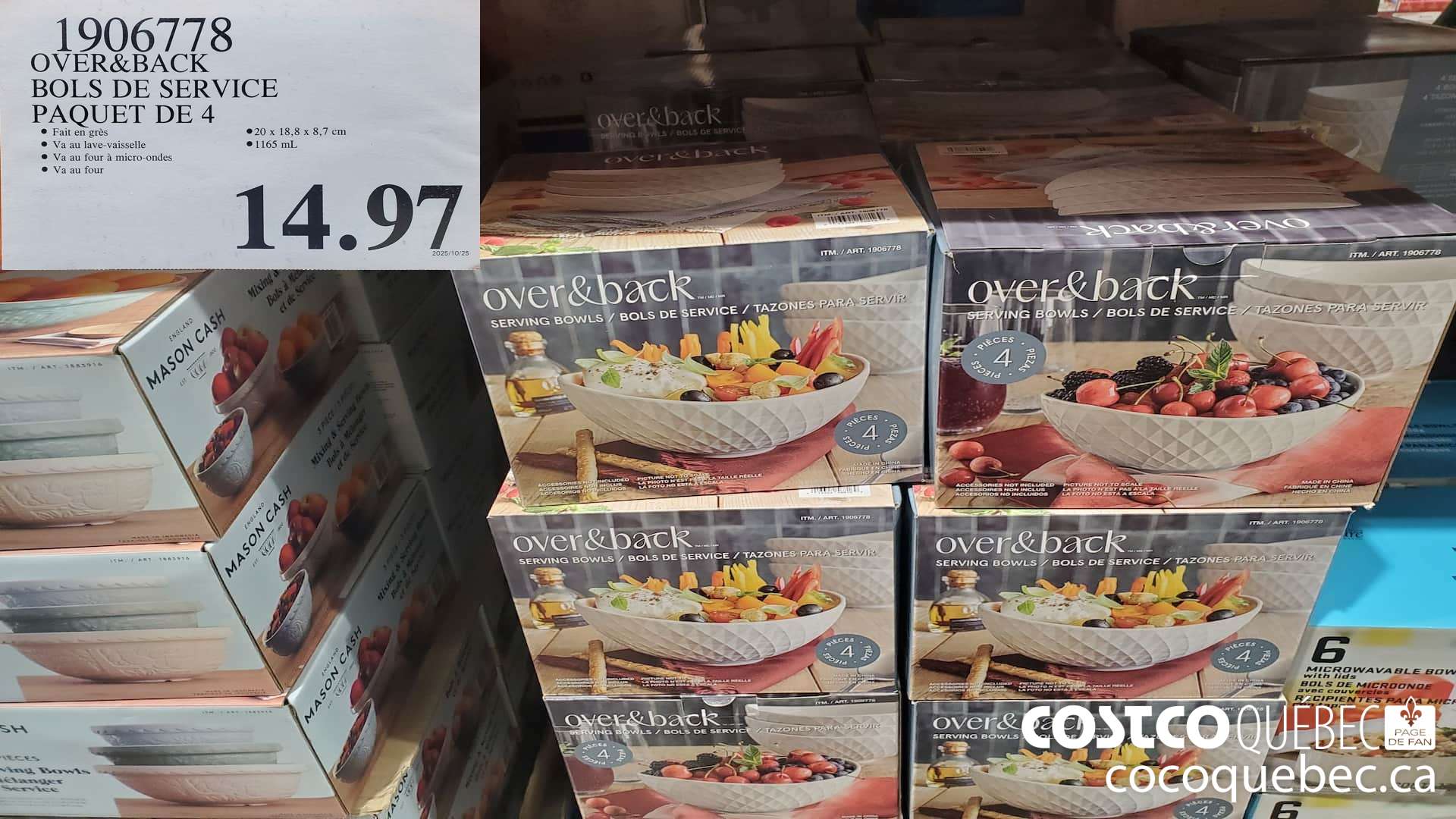 1906778 OVER & BACK BOLS DE SERVICE PAQUET DE 4  $14.97