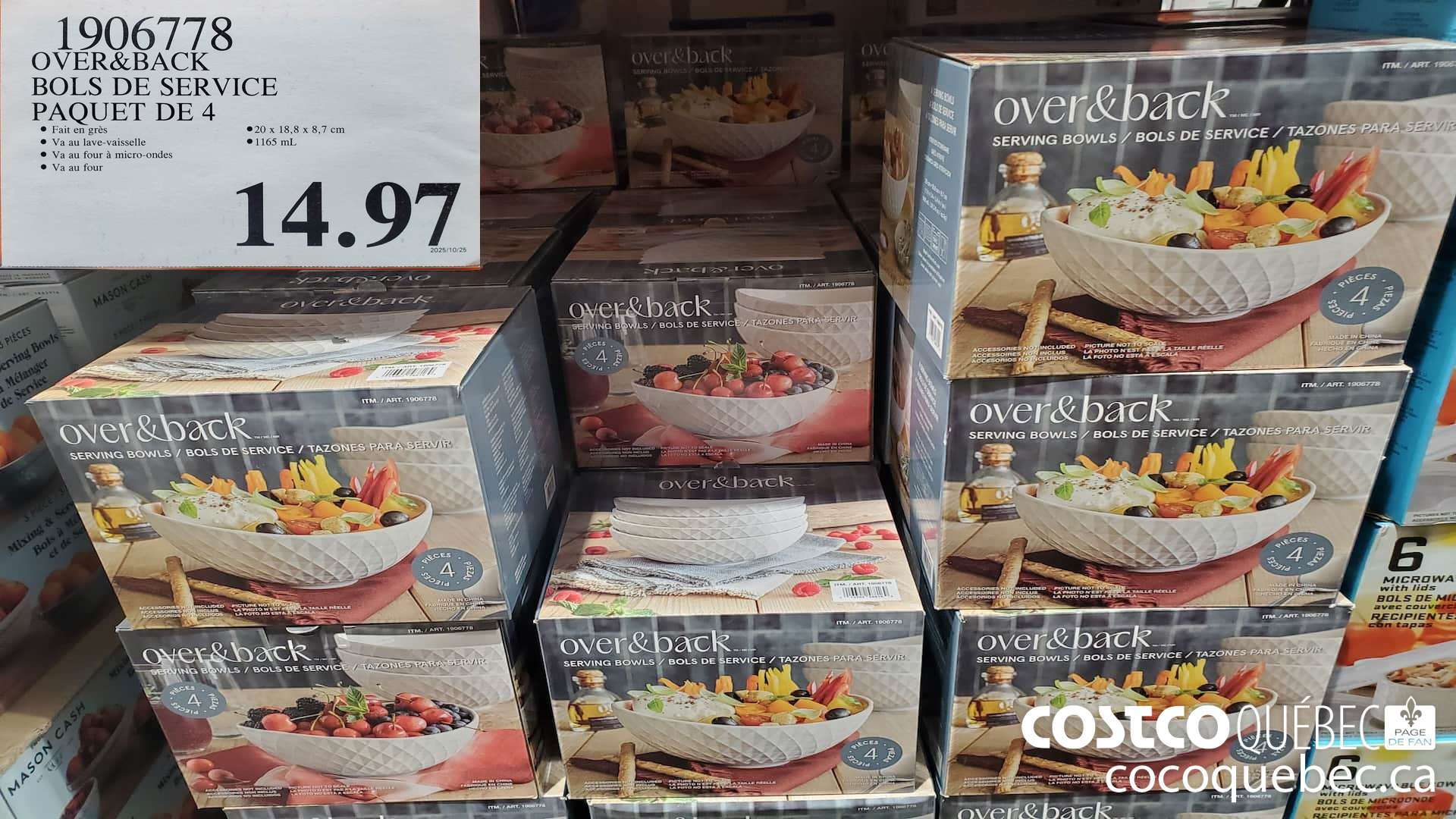 1906778 OVER & BACK BOLS DE SERVICE PAQUET DE 4  $14.97