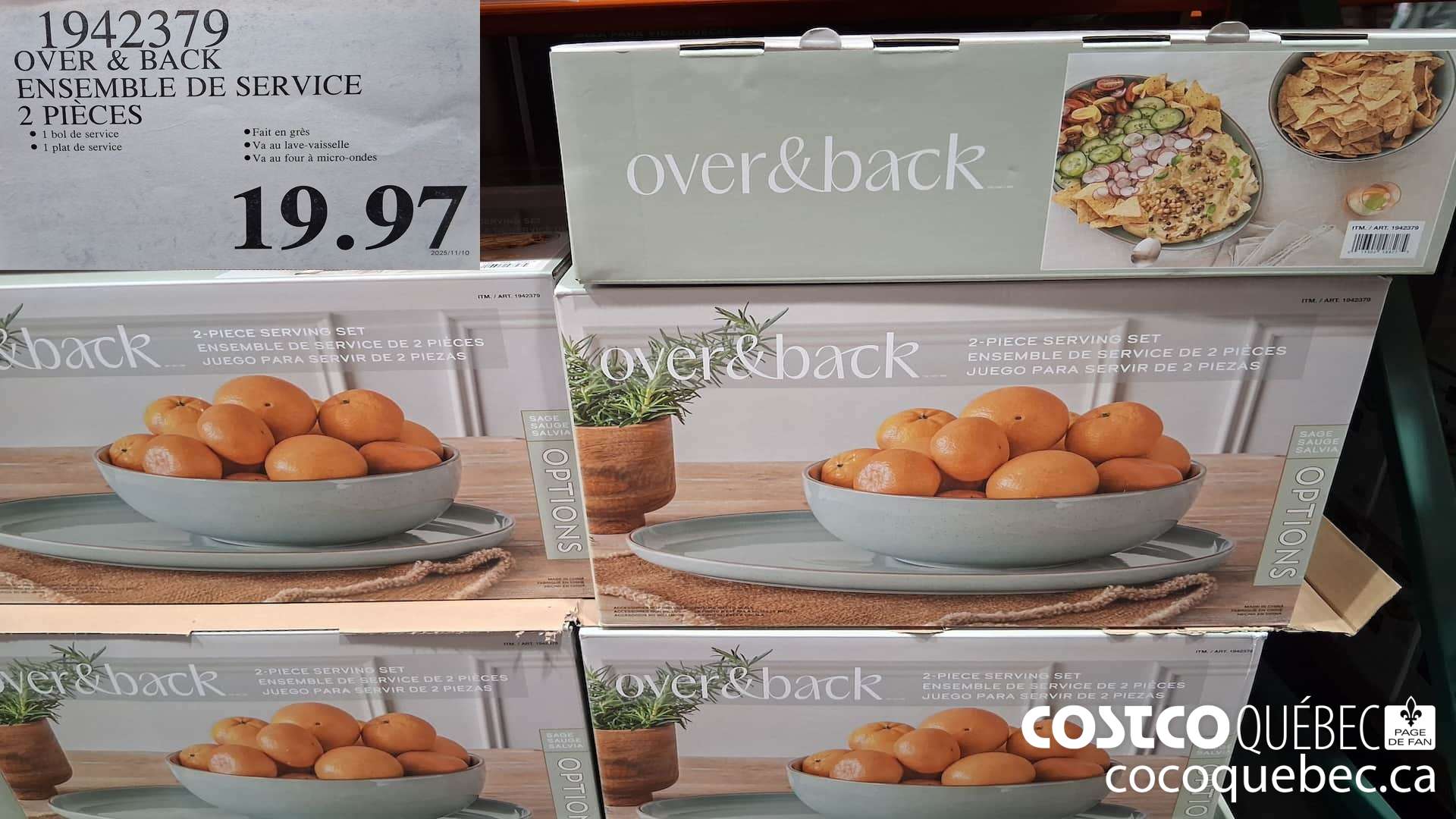 1942379 OVER & BACK ENSEMBLE DE SERVICE 2 PIECES  $19.97