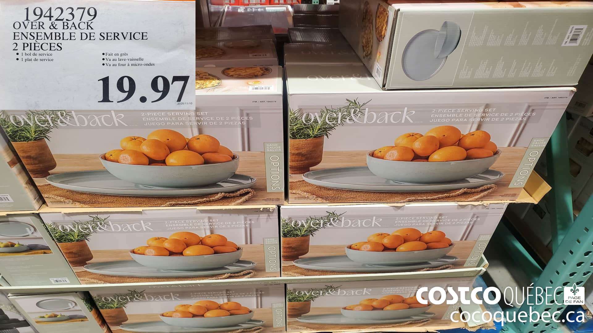 1942379 OVER & BACK ENSEMBLE DE SERVICE 2 PIECES  $19.97