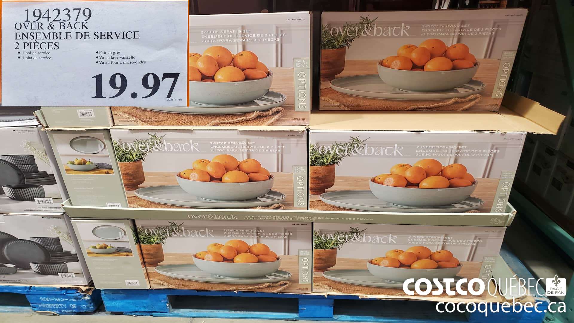 1942379 OVER & BACK ENSEMBLE DE SERVICE 2 PIECES  $19.97