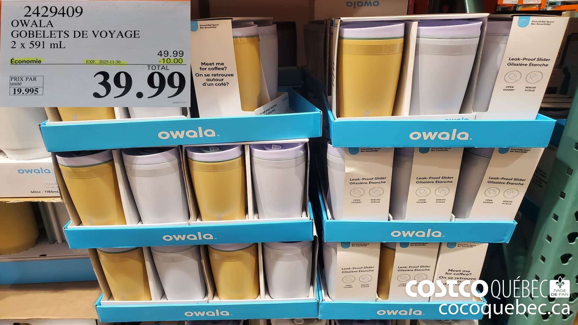 2429409 OWALA GOBELETS DE VOYAGE @ 20 oz / 591 mL  ($10.00 INSTANT SAVINGS EXPIRES ON 2025-11-30) $39.99