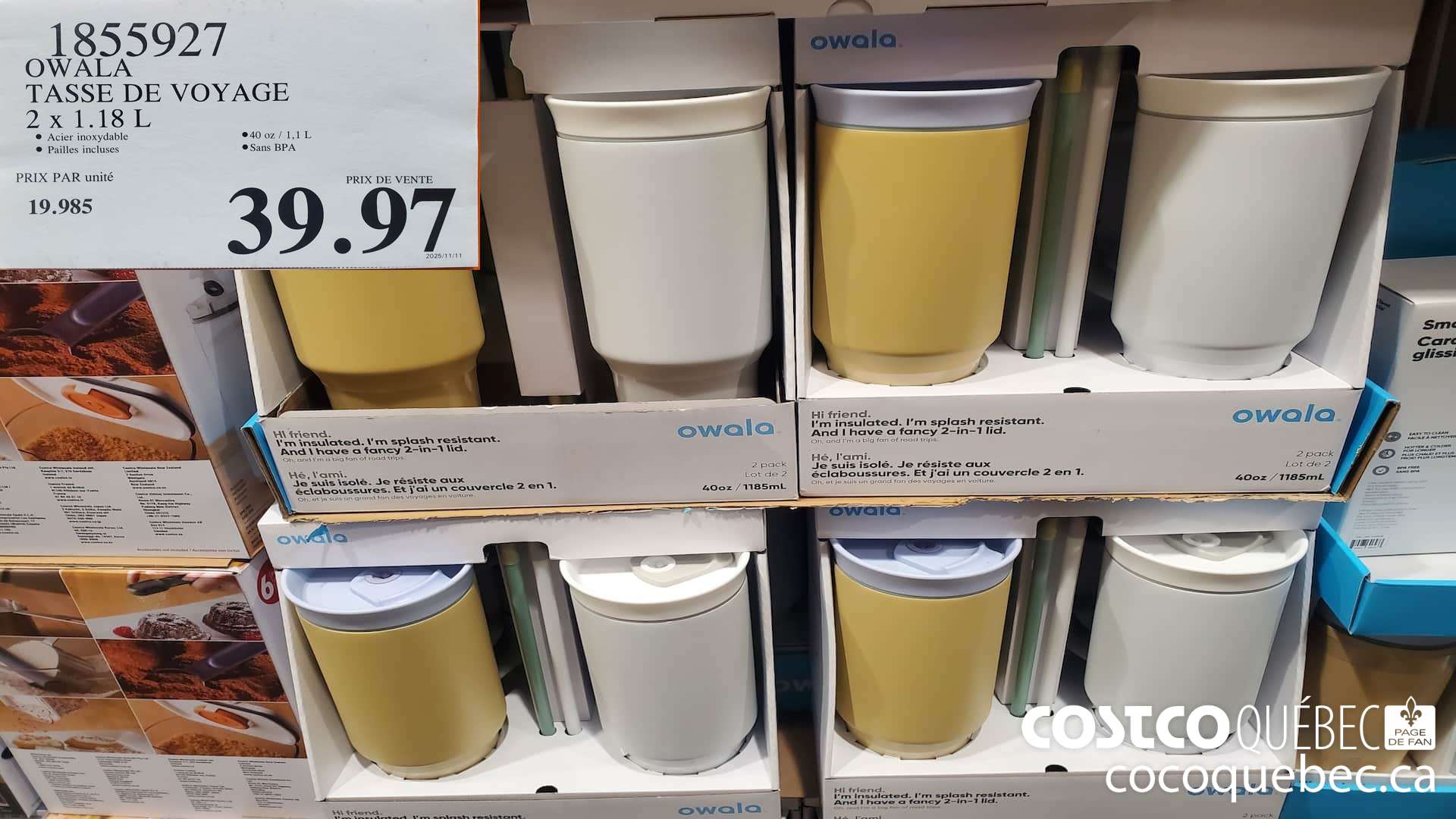 1855927 OWALA TASSE DE VOYAGE ENSEMRLE DE 2, 400Z  $39.97