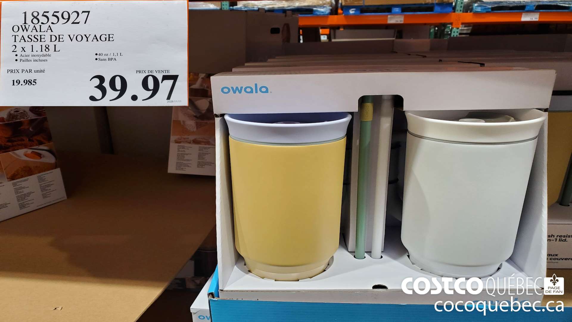 1855927 OWALA TASSE DE VOYAGE ENSEMRLE DE 2, 400Z  $39.97