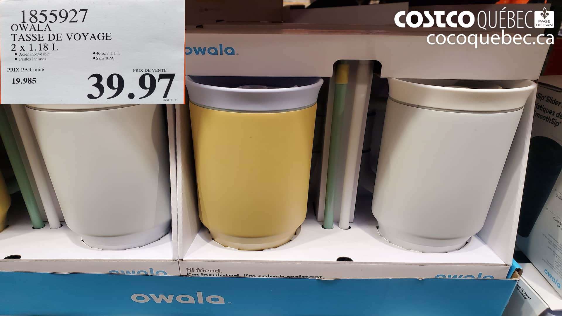 1855927 OWALA TASSE DE VOYAGE ENSEMRLE DE 2, 400Z  $39.97