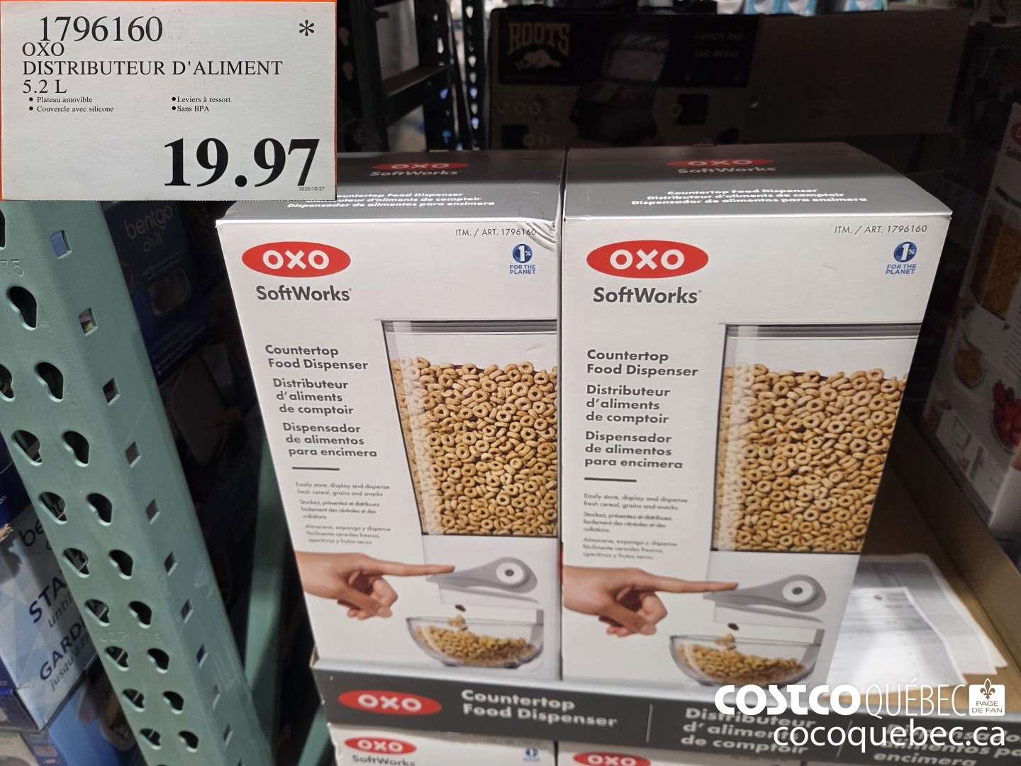 1796160 OXO DISTRIBUTEUR D'ALIMENT 5.2L $19.97