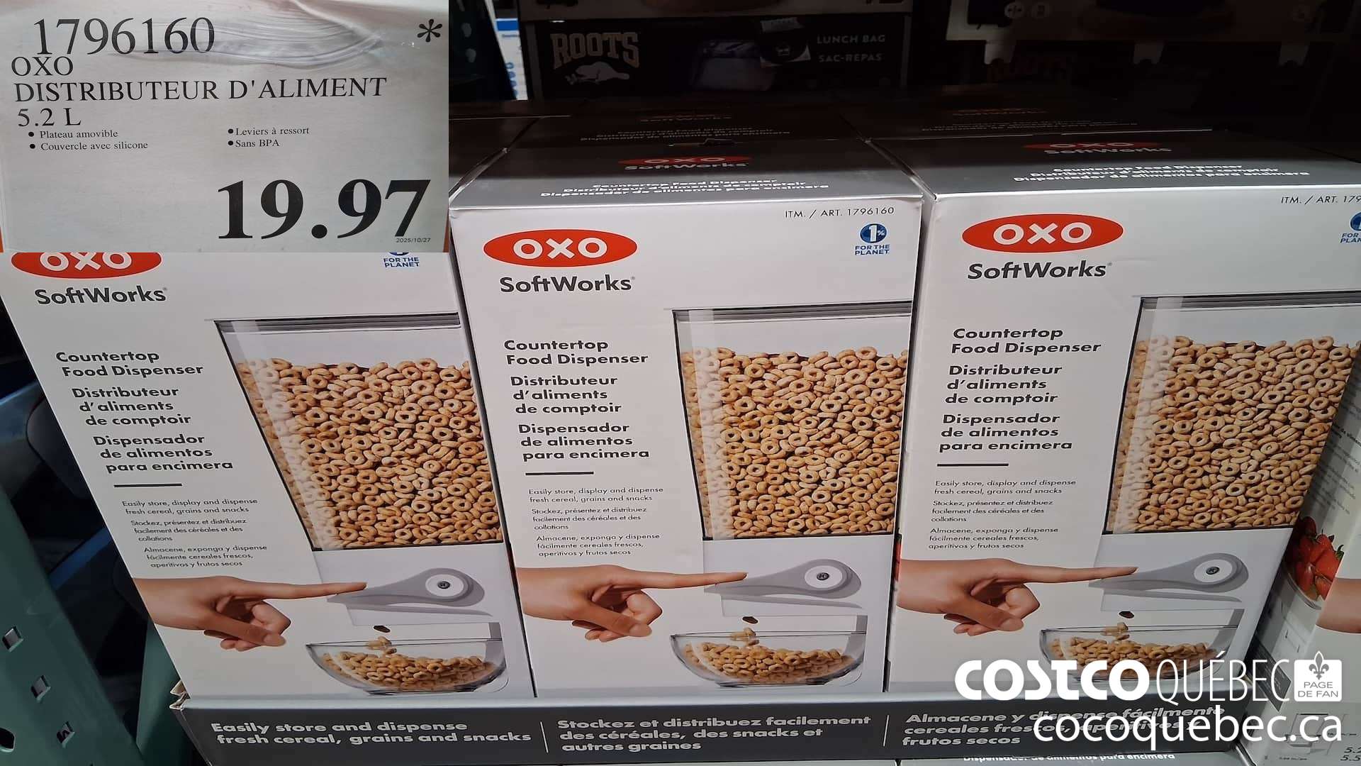 1796160 OXO DISTRIBUTEUR D'ALIMENT 5.2L $19.97