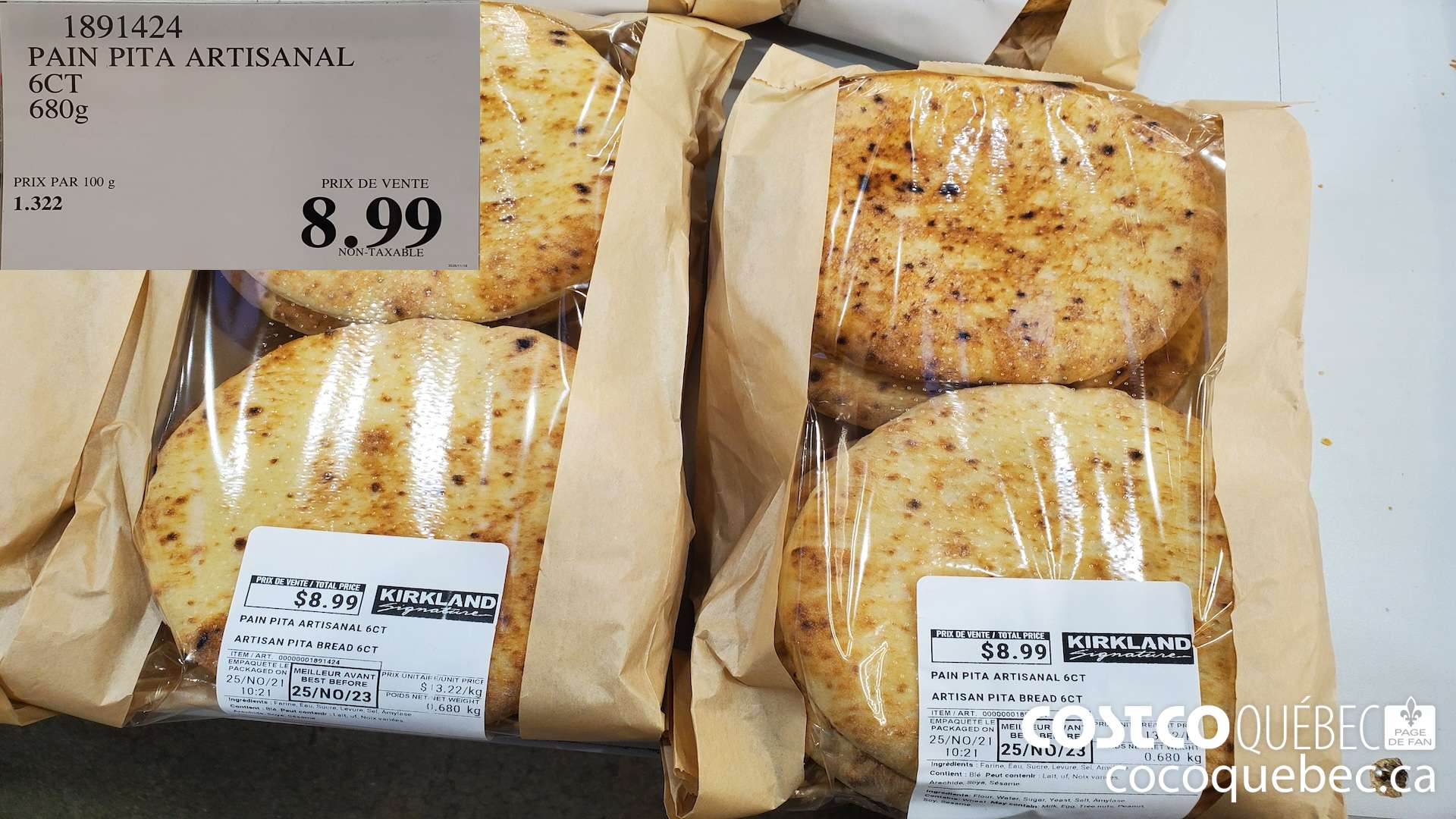 1891424 PAIN PITA ARTISANAL 6CT $8.99