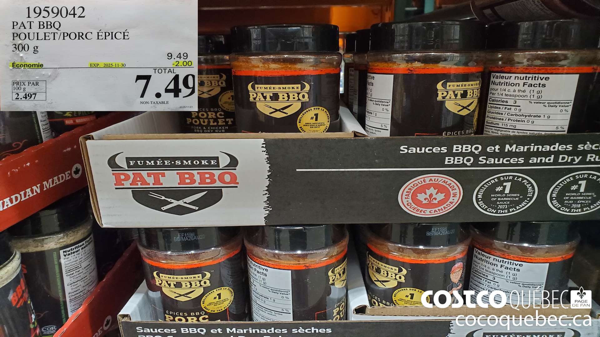 1959042 PAT BBQ POULET/PORC EPICE 300 g ($2.00 INSTANT SAVINGS EXPIRES ON 2025-11-30) $7.49