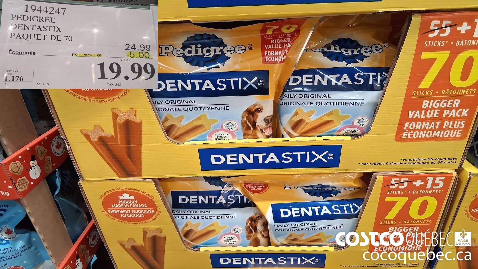 1944247 PEDIGREE DENTASTIX PAQUET DE 70  ($5.00 INSTANT SAVINGS EXPIRES ON 2025-11-09) $19.99