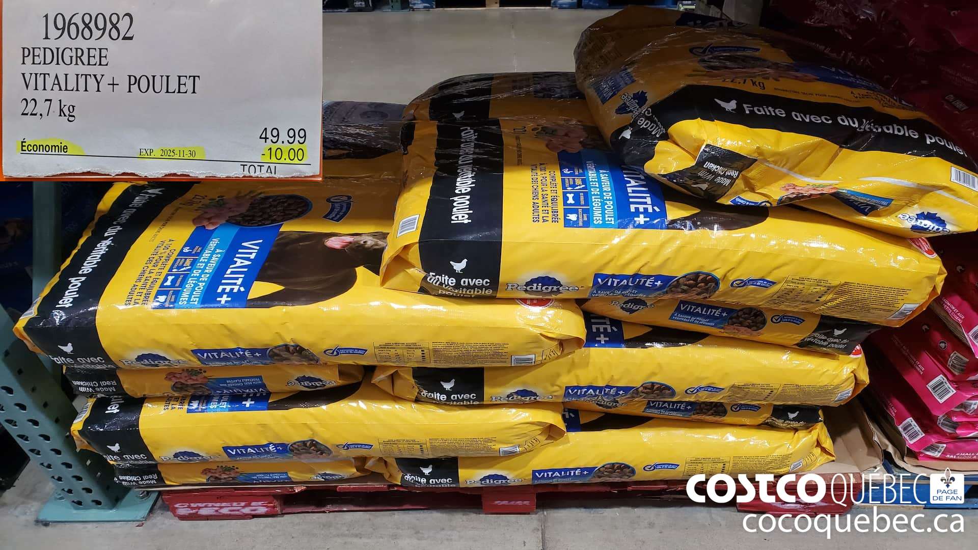 1968982 PEDIGREE VITALITY + POULET POUR CHIENS 22,7 kg  ($10.00 INSTANT SAVINGS EXPIRES ON 2025-11-30) $39.99