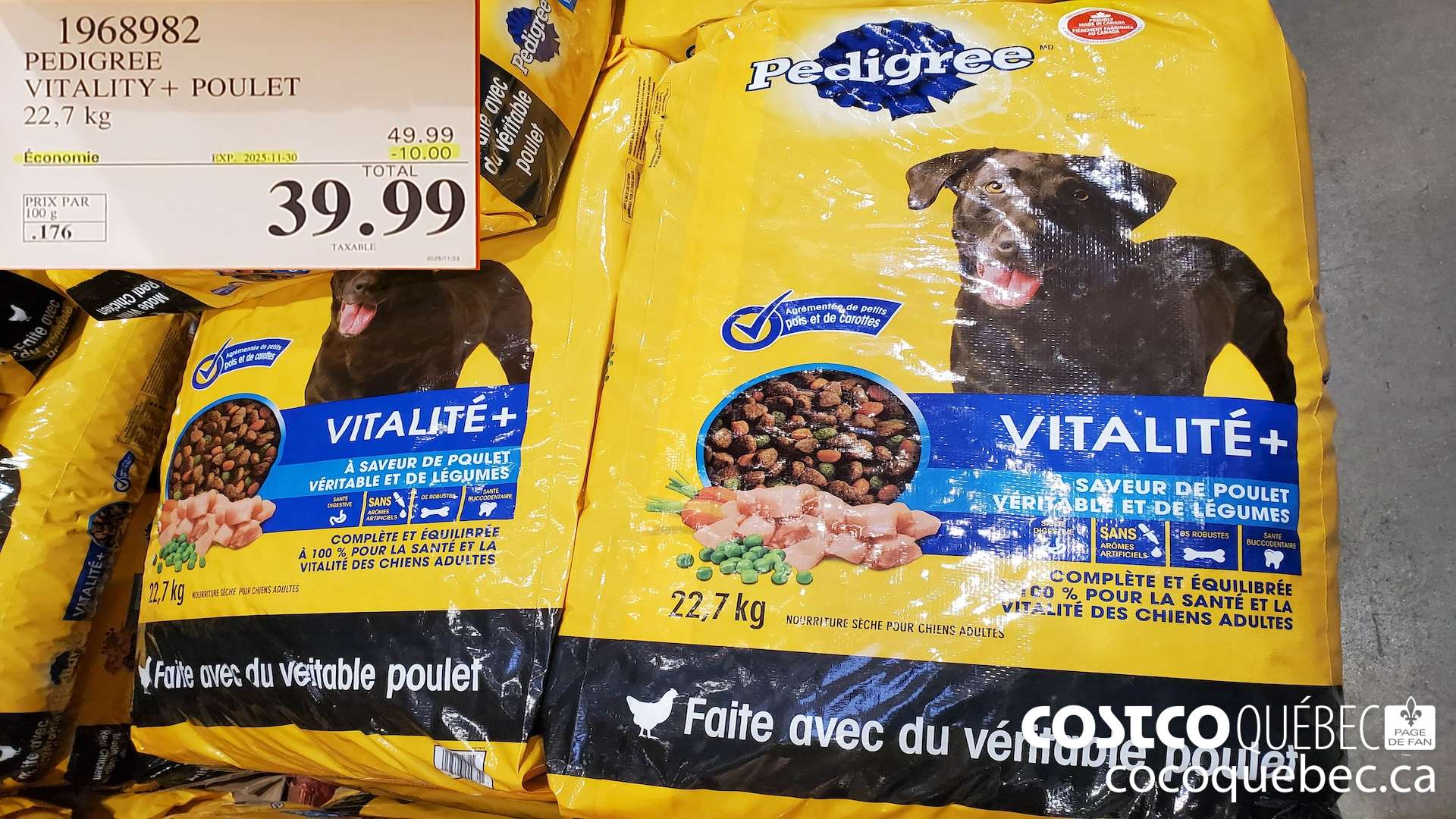 1968982 PEDIGREE VITALITY + POULET POUR CHIENS 22,7 kg  ($10.00 INSTANT SAVINGS EXPIRES ON 2025-11-30) $39.99