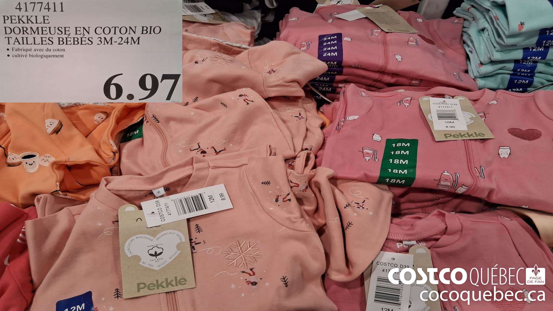4177411 PEKKLE DORMEUSE EN COTON BIO TAILLE BEBES 3-24 MOIS  $6.97