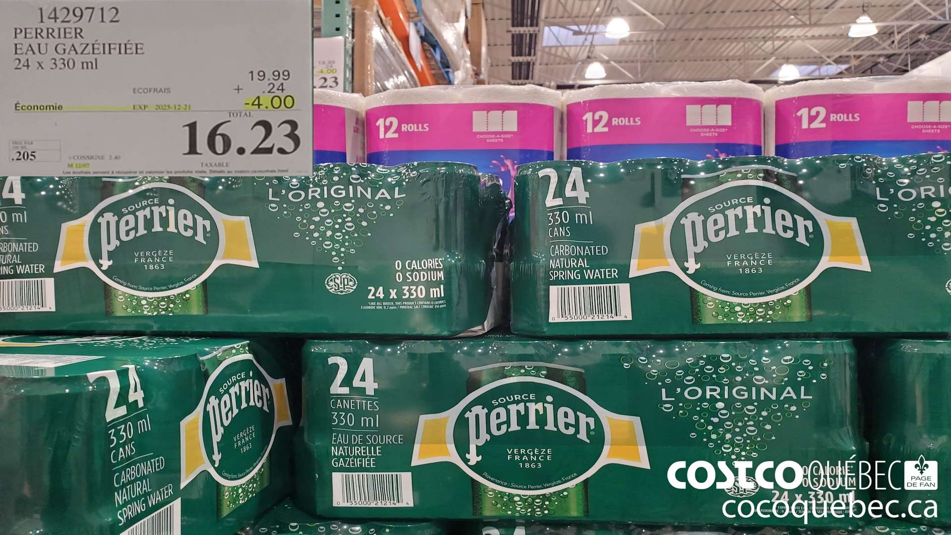 1429712 PERRIER EAU GAZEIFIEE 24 x 330 ml  ($4.00 INSTANT SAVINGS EXPIRES ON 2025-12-21) $16.23