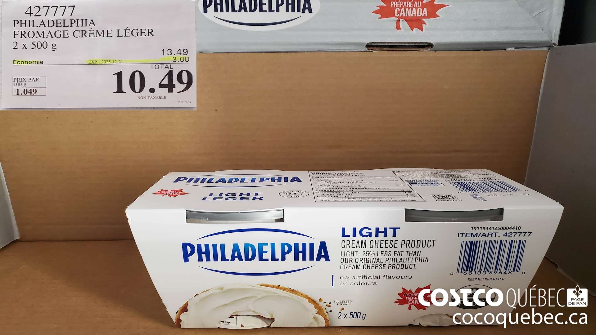 427777 PHILADELPHIA FROMAGE CREME LEGER 2 x 500 g  ($3.00 INSTANT SAVINGS EXPIRES ON 2025-12-21) $10.49