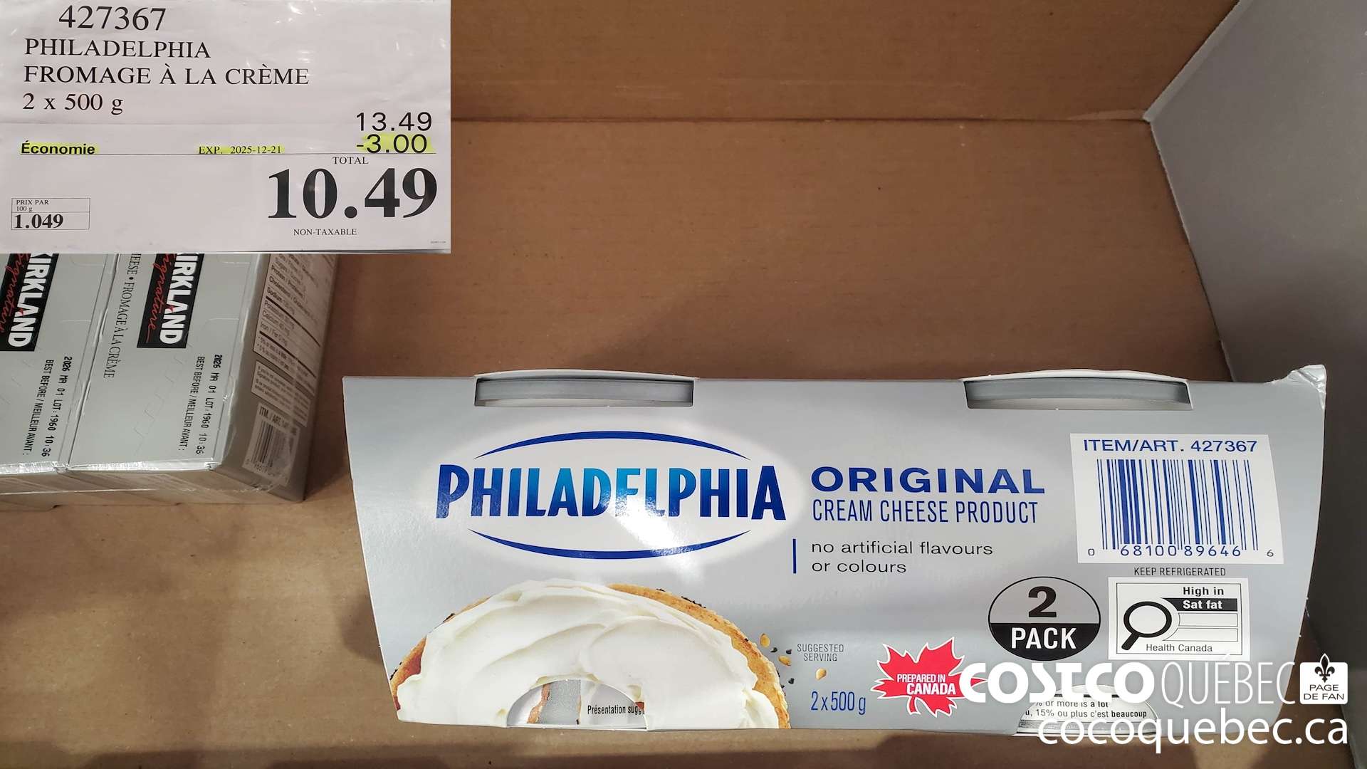427367 PHILADELPHIA FROMAGE a LA CREME 2 x 500 g  ($3.00 INSTANT SAVINGS EXPIRES ON 2025-12-21) $10.49