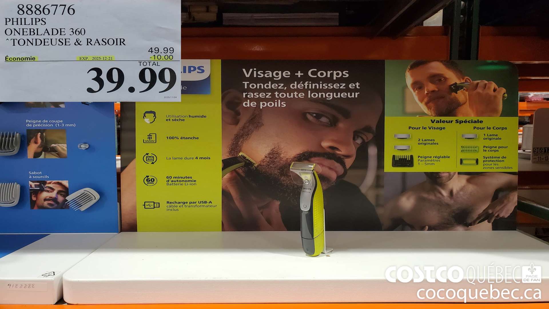 8886776 PHILIPS ONEBLADE 360 ‘TONDEUSE & RASOIR ($10.00 INSTANT SAVINGS EXPIRES ON 2025-12-21) $39.99