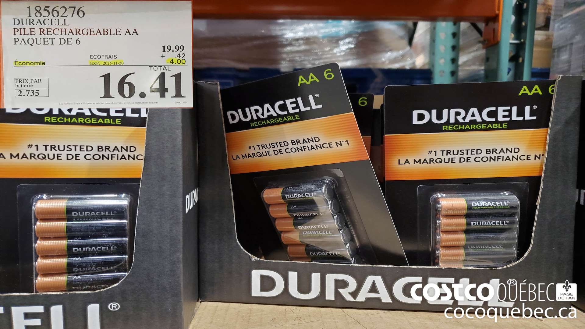 1856276 PILE RECHARGEABLE AA PAQUET DE 6  ($4.00 INSTANT SAVINGS EXPIRES ON 2025-11-30) $16.41