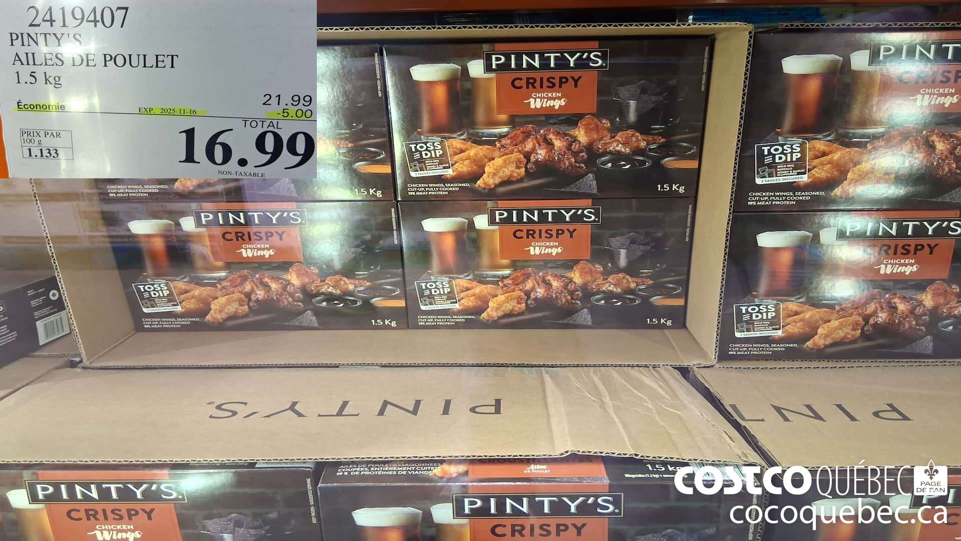 2419407 PINTY'S AILES DE POULET 1.5 kg ($5.00 INSTANT SAVINGS EXPIRES ON 2025-11-16) $16.99