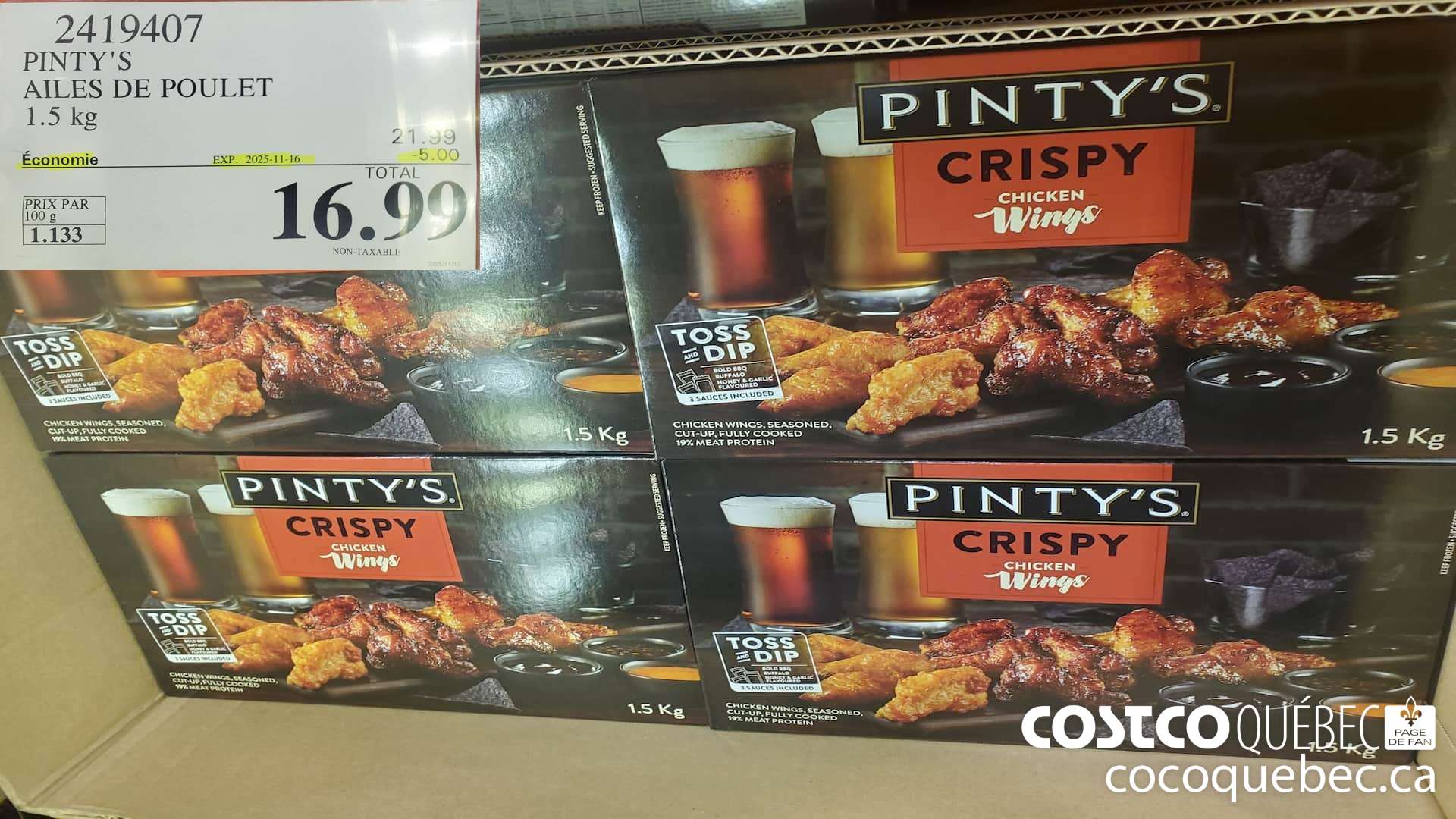 2419407 PINTY'S AILES DE POULET 1.5 kg ($5.00 INSTANT SAVINGS EXPIRES ON 2025-11-16) $16.99