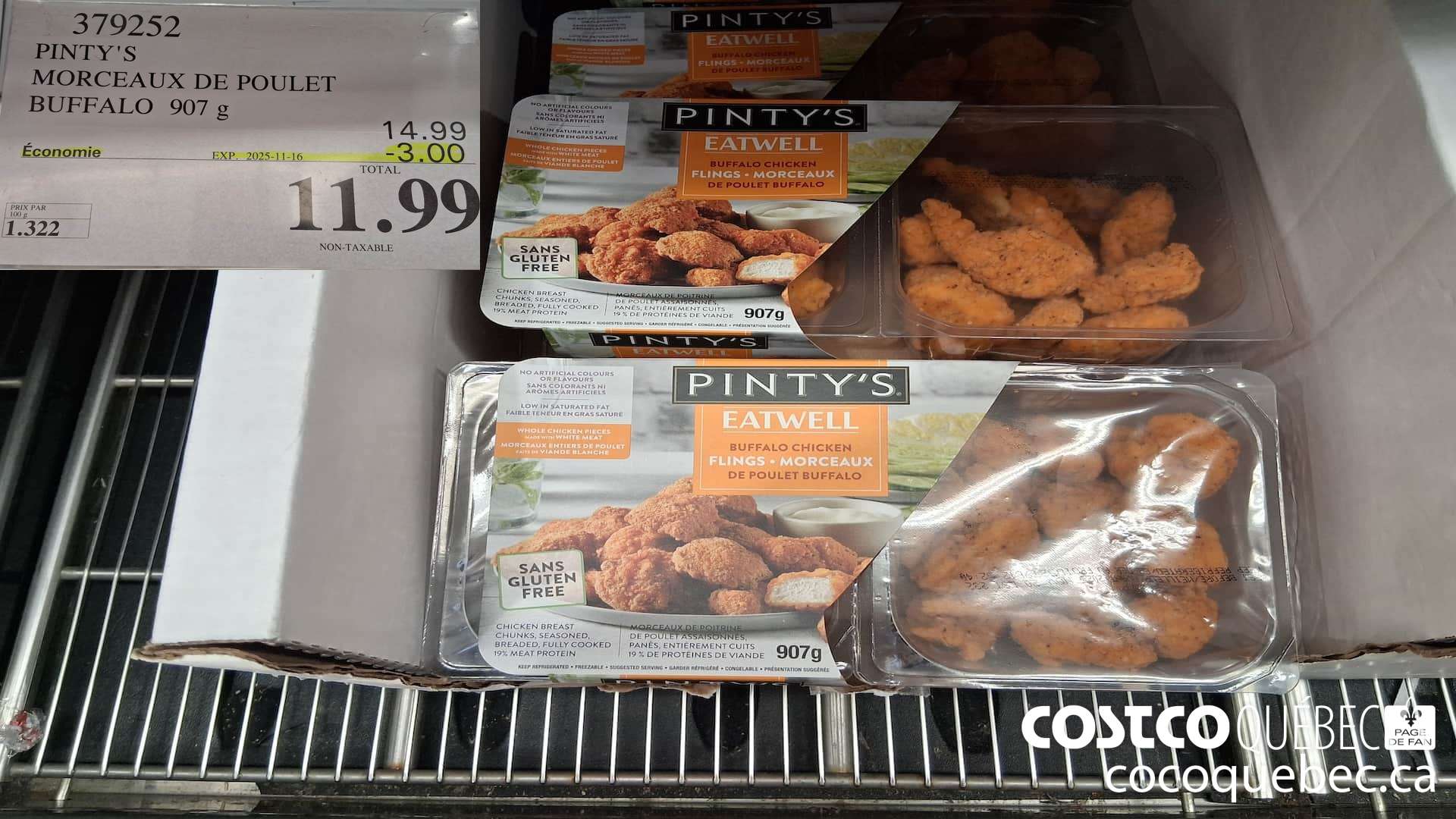 379252 PINTY'S MORCEAUX DE POULET BUFFALO 907G ($3.00 INSTANT SAVINGS EXPIRES ON 2025-11-16) $11.99