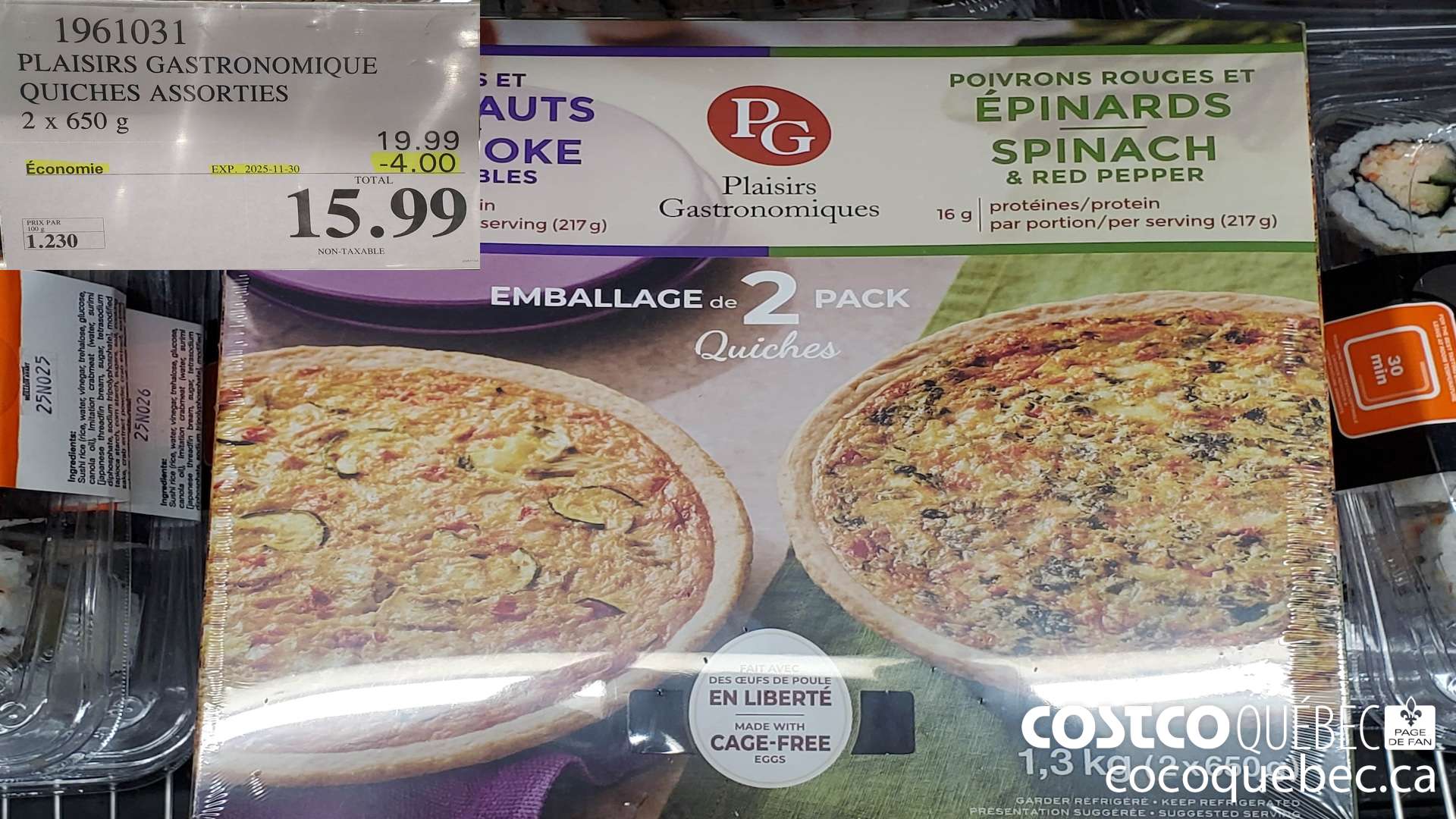 1961031 PLAISIRS GASTRONOMIQUE QUICHES ASSORTIES 2x 650 g  ($4.00 INSTANT SAVINGS EXPIRES ON 2025-11-30) $15.99