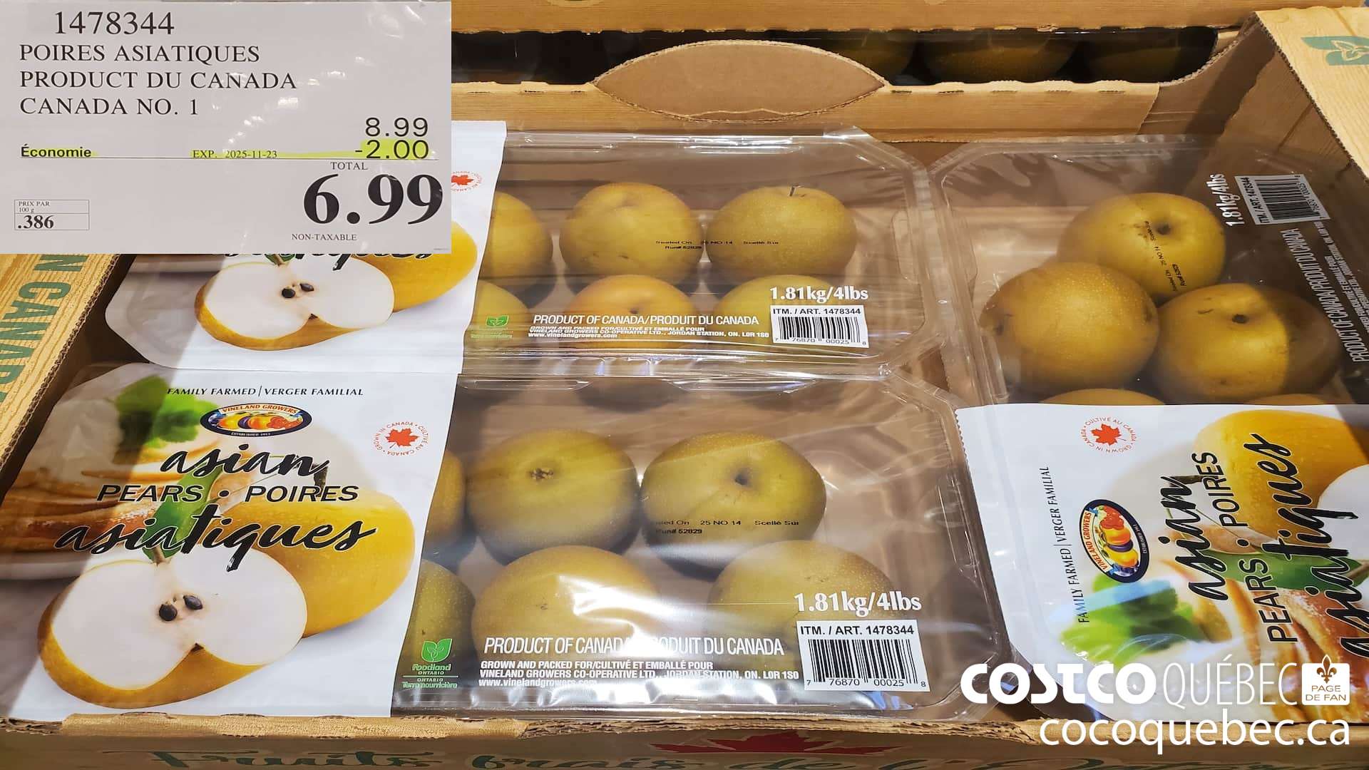 1478344 POIRES ASIATIQUES PRODUCT DU CANADA CANADA NO. 1  ($2.00 INSTANT SAVINGS EXPIRES ON 2025-11-23) $6.99