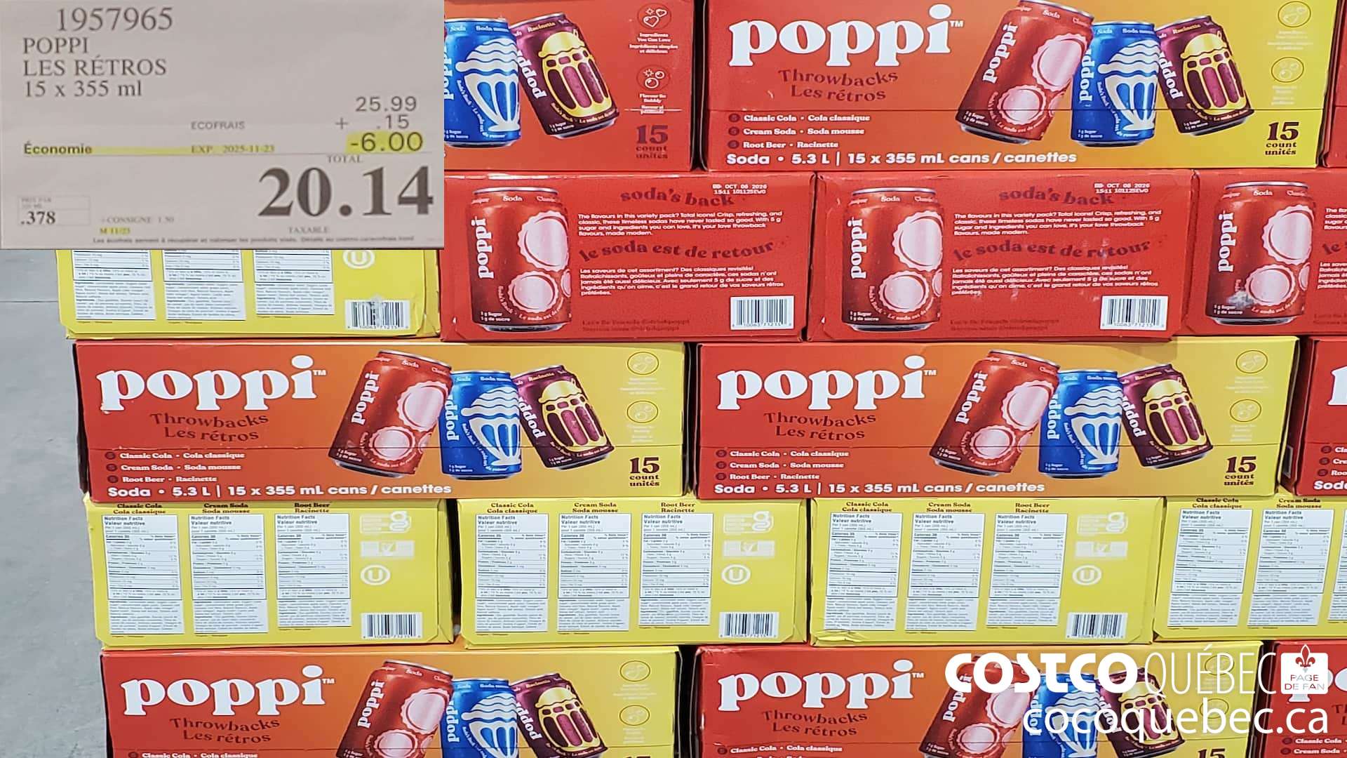 1957965 POPPI LES RETROS 15 x 355 ml  ($6.00 INSTANT SAVINGS EXPIRES ON 2025-11-23) $20.14