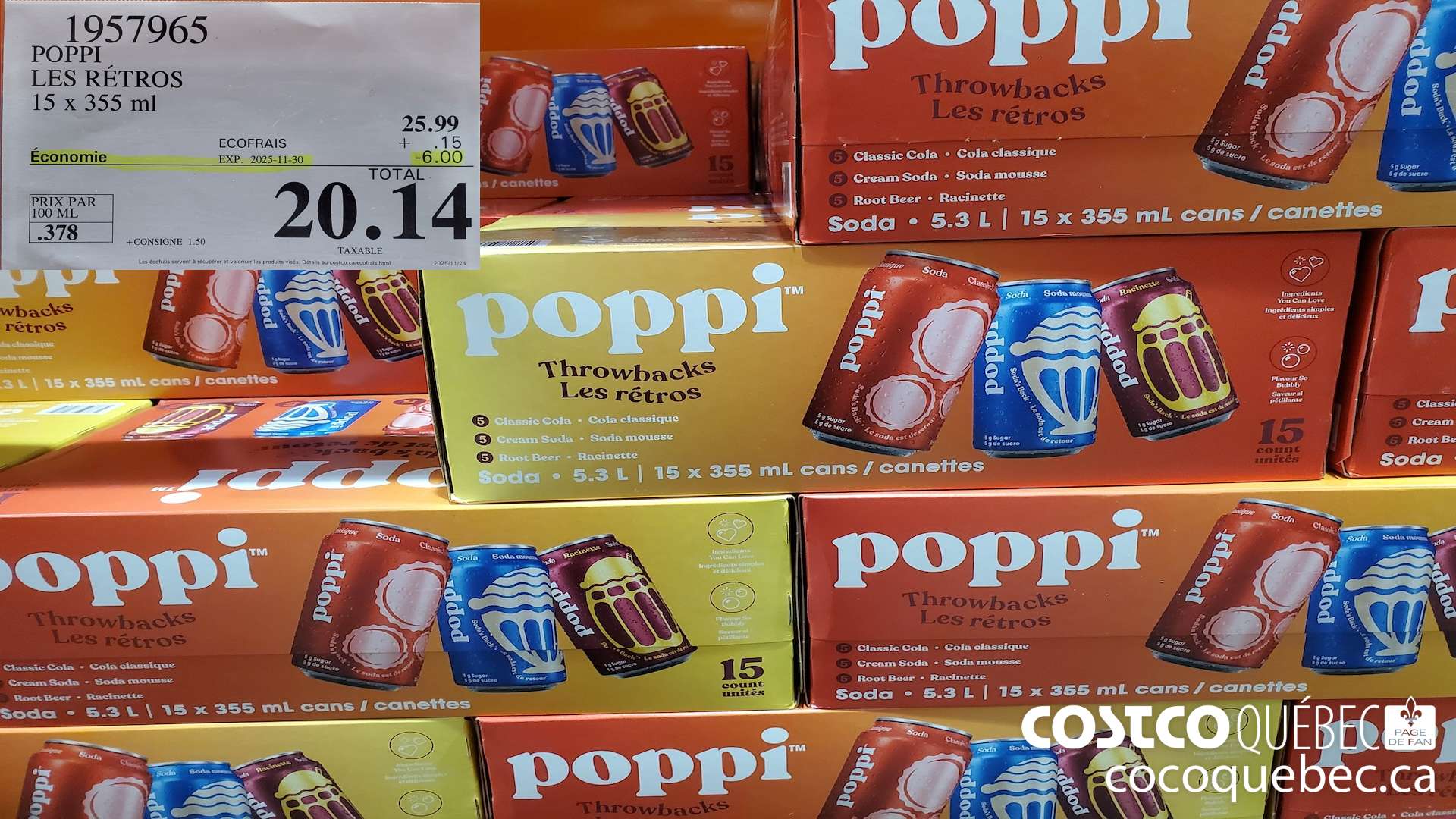 1957965 POPPI LES RETROS 15 x 355 ml  ($6.00 INSTANT SAVINGS EXPIRES ON 2025-11-30) $20.14