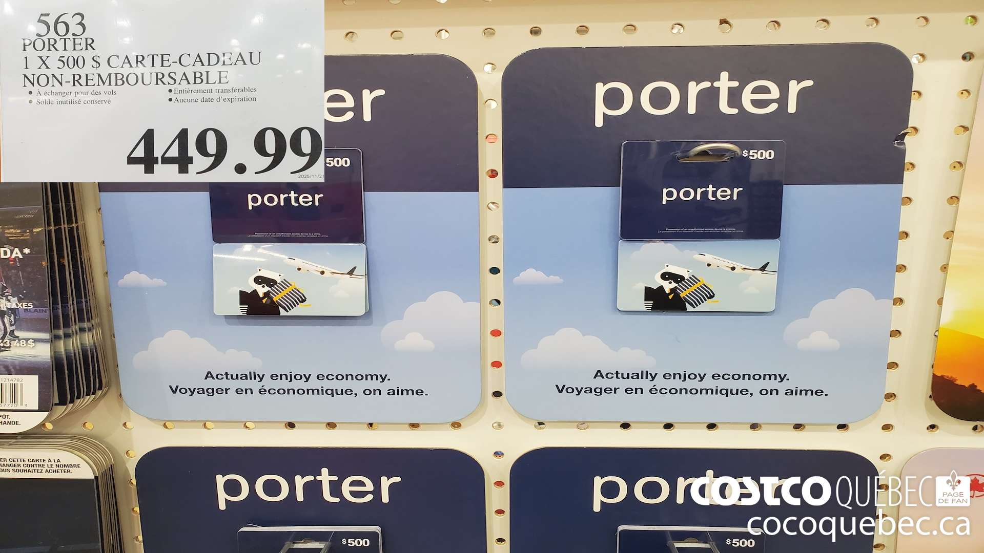 563 PORTER 1 X 500$ CARTE-CADEAU NON-REMBOURSABLE $449.99