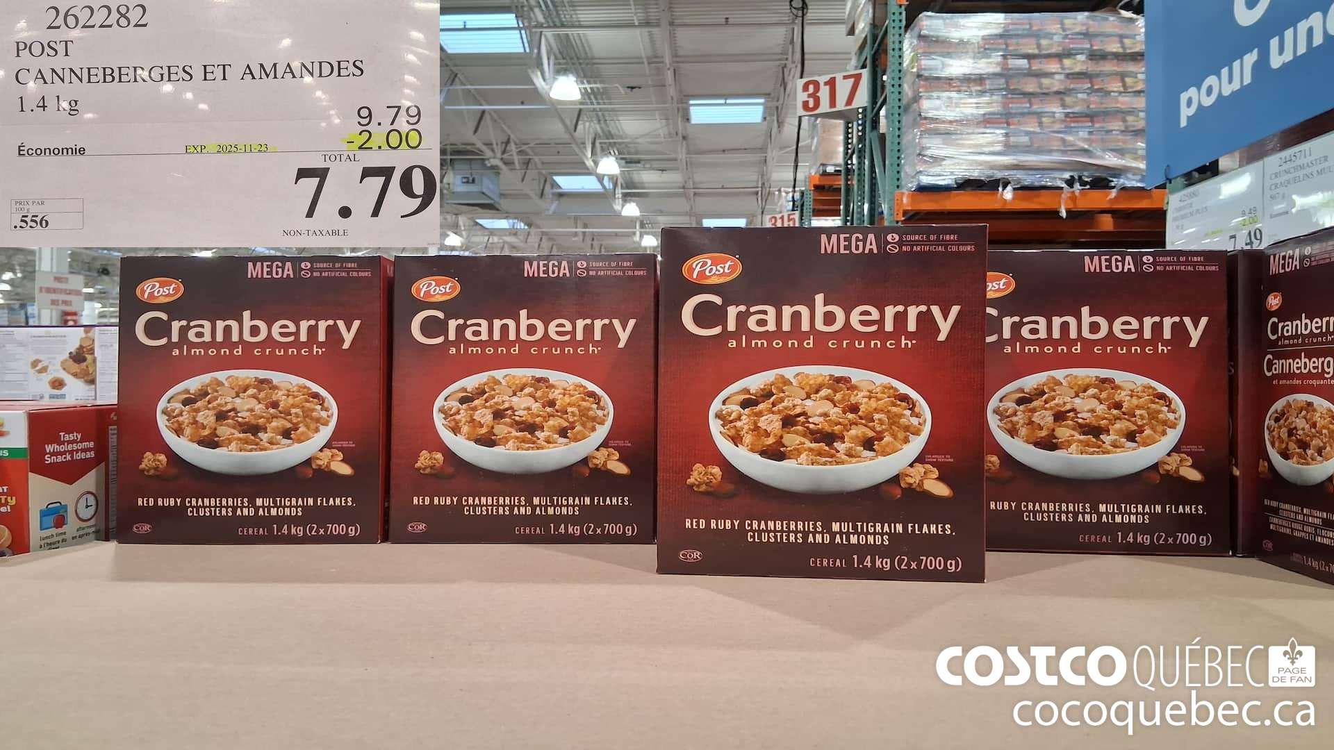 262282 POST CANNEBERGES ET AMANDES 1.4 kg  ($2.00 INSTANT SAVINGS EXPIRES ON 2025-11-23) $7.79