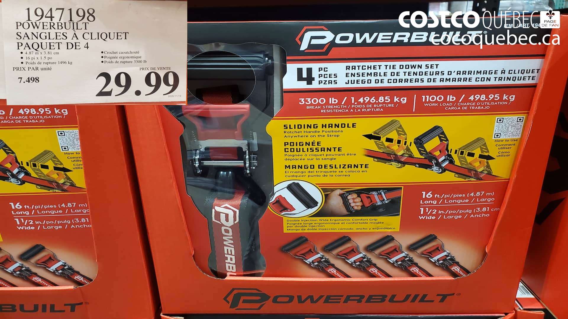 1947198 POWERBUILT SANGLES A CLIQUET PAQUET DE 4 $29.99