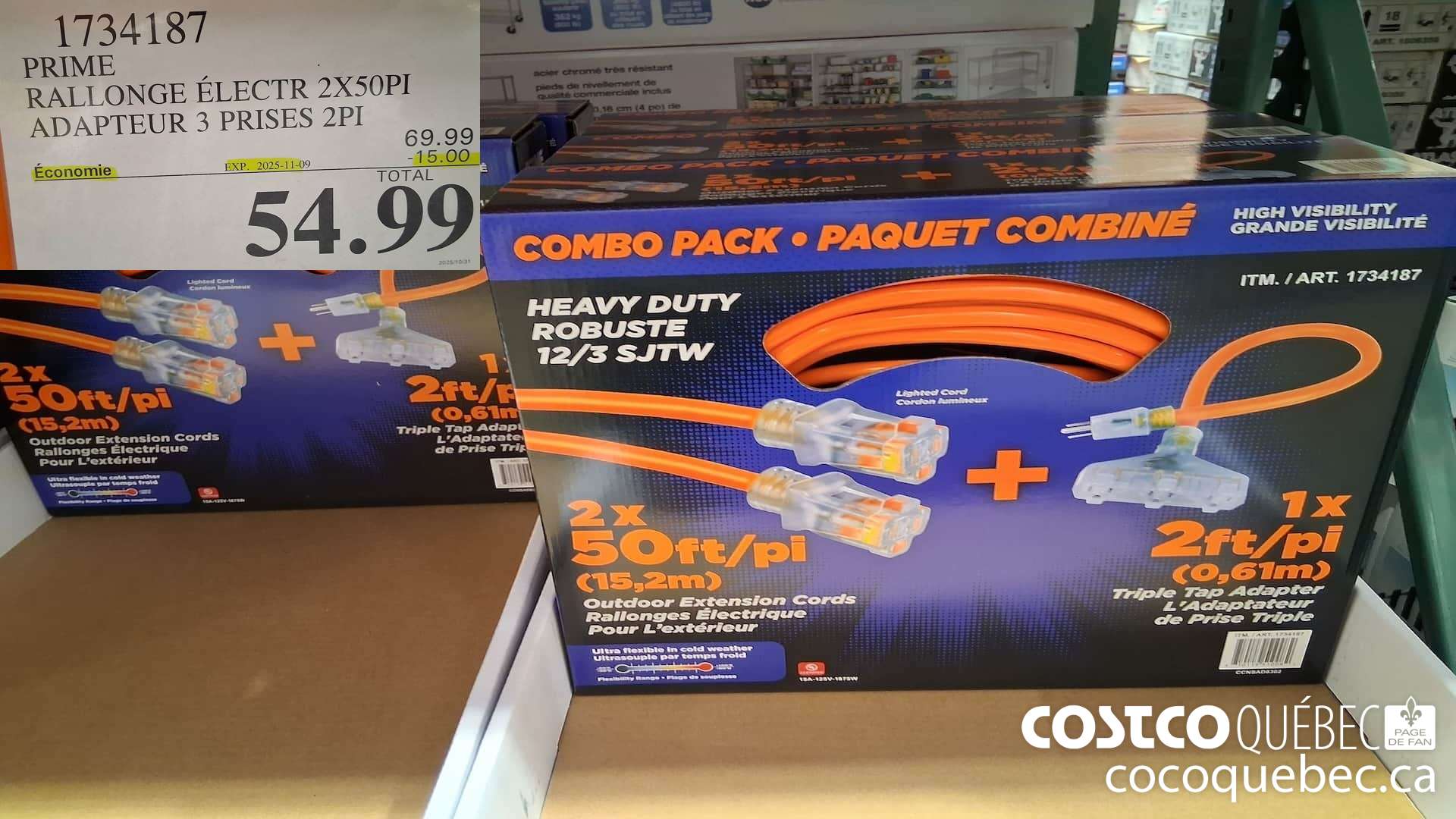 1734187 PRIME RALLONGE ELECTR 2X50PI ADAPTEUR 3 PRISES 2PI ($15.00 INSTANT SAVINGS EXPIRES ON 2025-11-09) $54.99