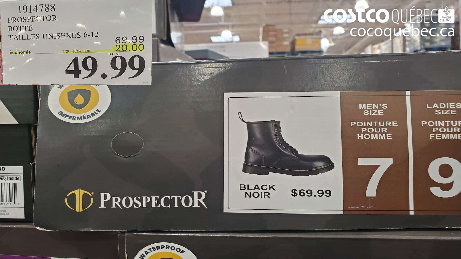 1914788 PROSPECTOR BOTTE TAILLES UNISEXES 6-12  ($20.00 INSTANT SAVINGS EXPIRES ON 2025-11-30) $49.99