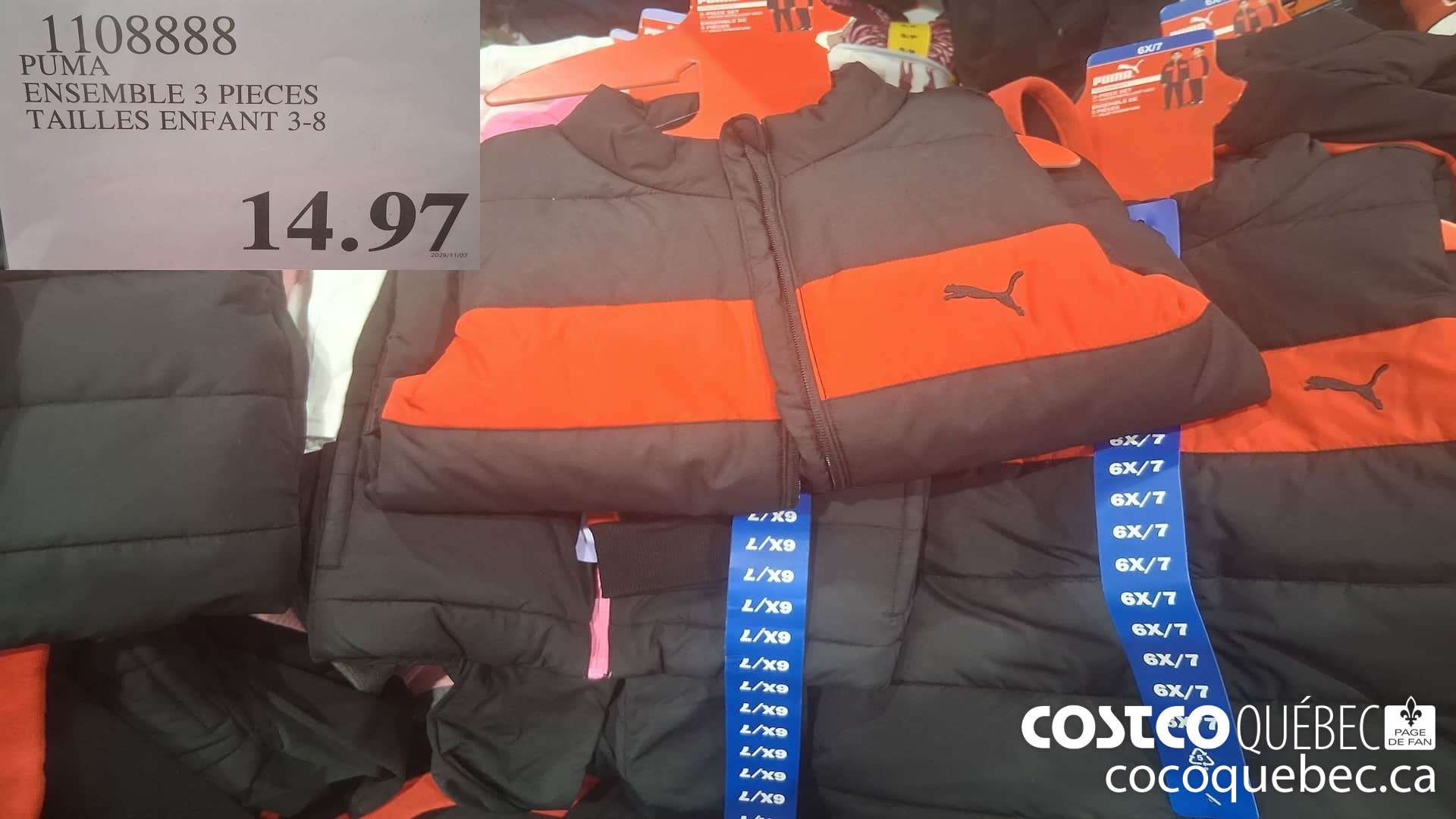 1108888 PUMA ENSEMBLE 3 PIECES TAILLES ENFANT 3-8  $14.97