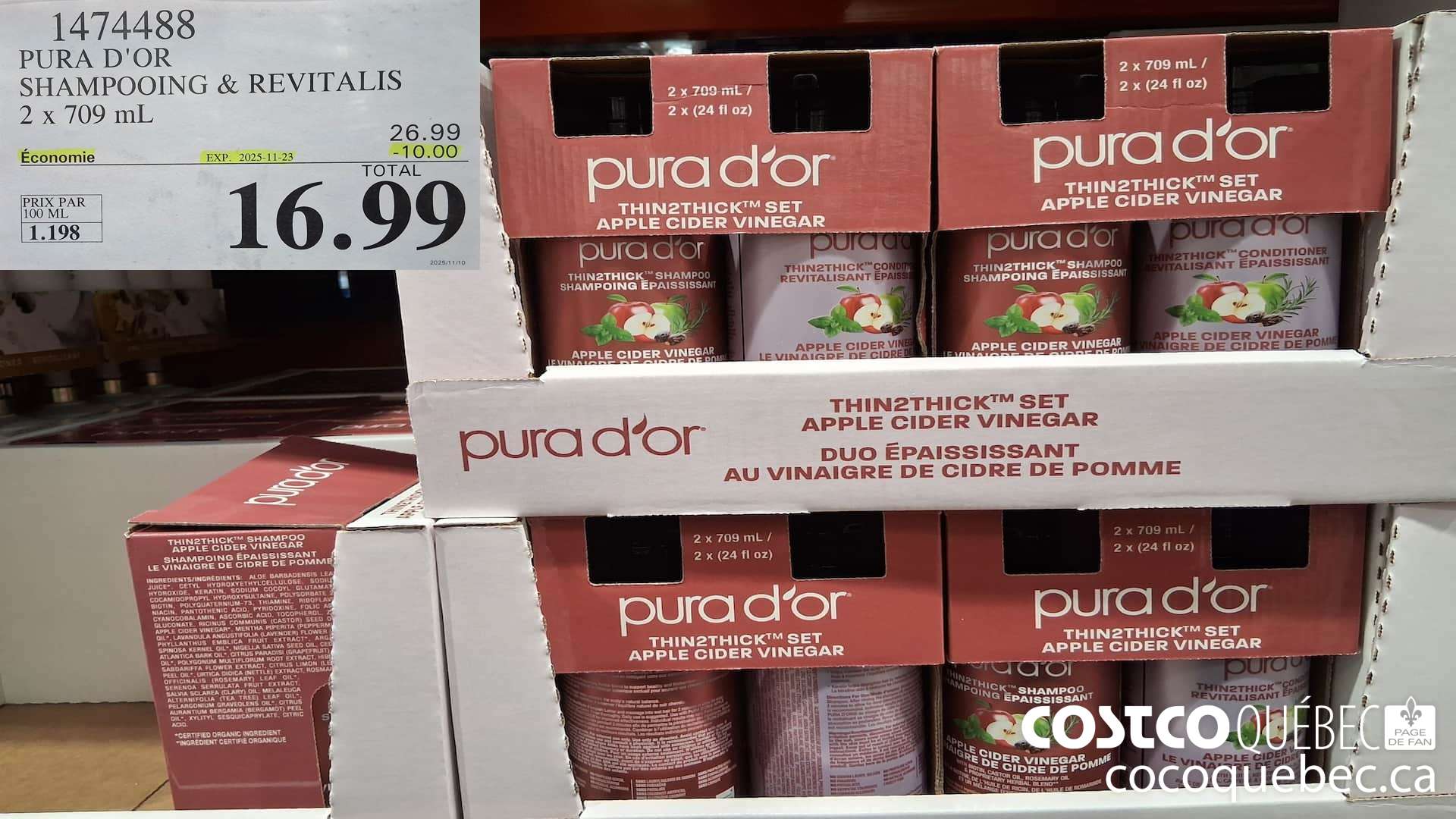 1474488 PURA D'OR SHAMPOOING & REVITALIS 2 X 709ML ($10.00 INSTANT SAVINGS EXPIRES ON 2025-11-23) $16.99