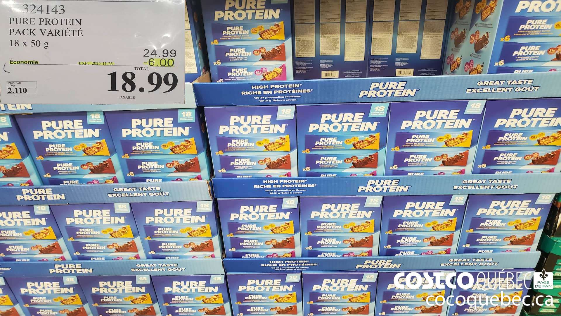 324143 PURE PROTEIN PAQUET VARIE 18x50 g ($6.00 INSTANT SAVINGS EXPIRES ON 2025-11-23) $18.99