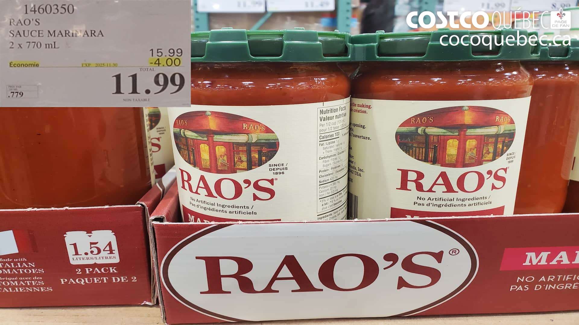 1460350 RAO'S SAUCE MARINARA  ($4.00 INSTANT SAVINGS EXPIRES ON 2025-11-30) $11.99