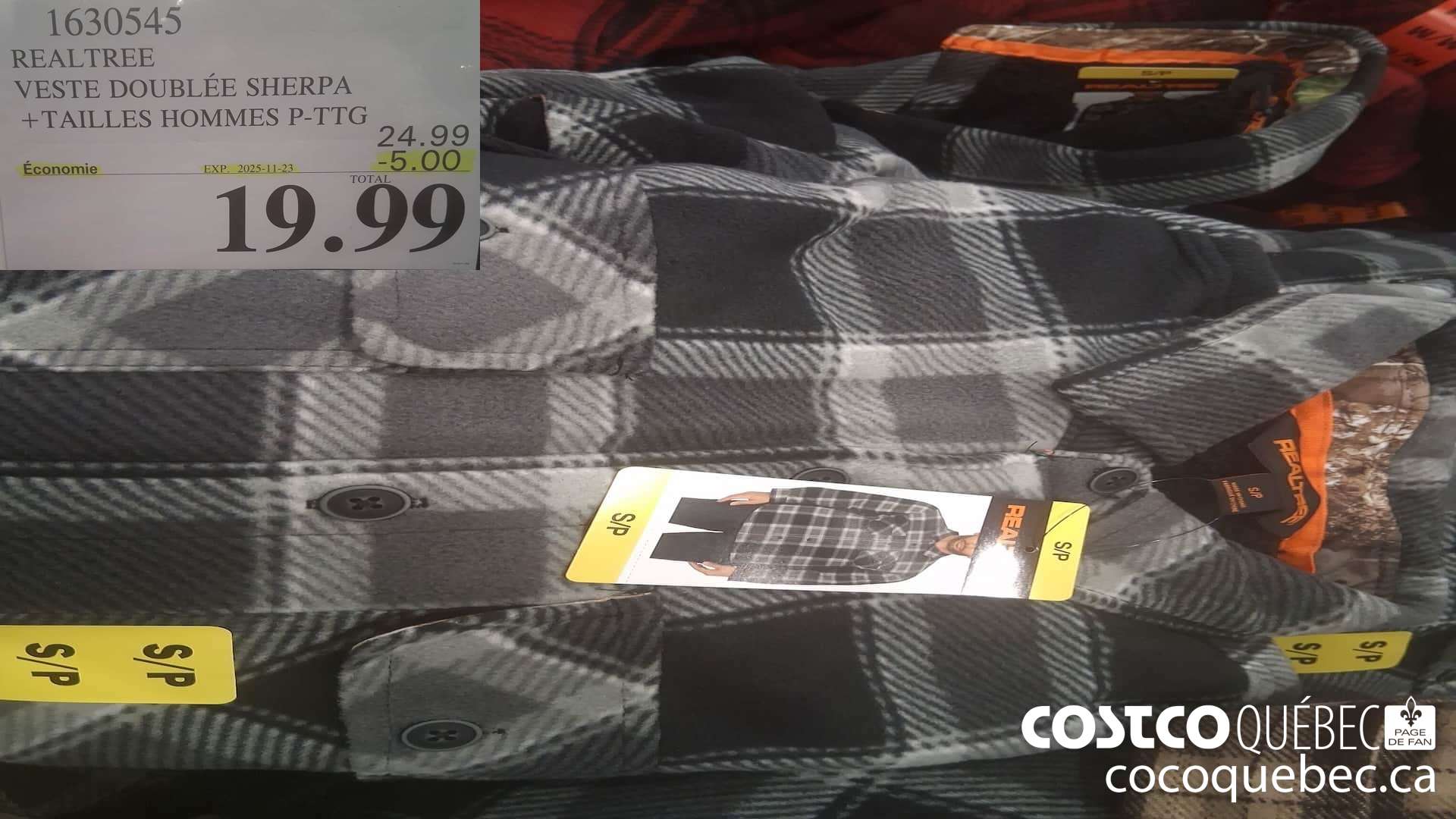 1630545 REALTREE VESTE DOUBLEE TAILLES HOMMES P-TTG ($5.00 INSTANT SAVINGS EXPIRES ON 2025-11-23) $19.99