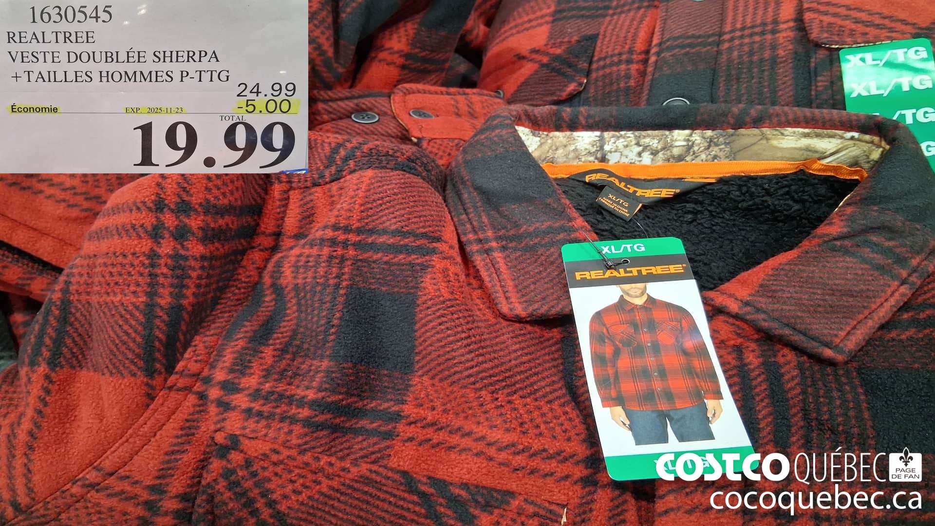 1630545 REALTREE VESTE DOUBLEE TAILLES HOMMES P-TTG ($5.00 INSTANT SAVINGS EXPIRES ON 2025-11-23) $19.99