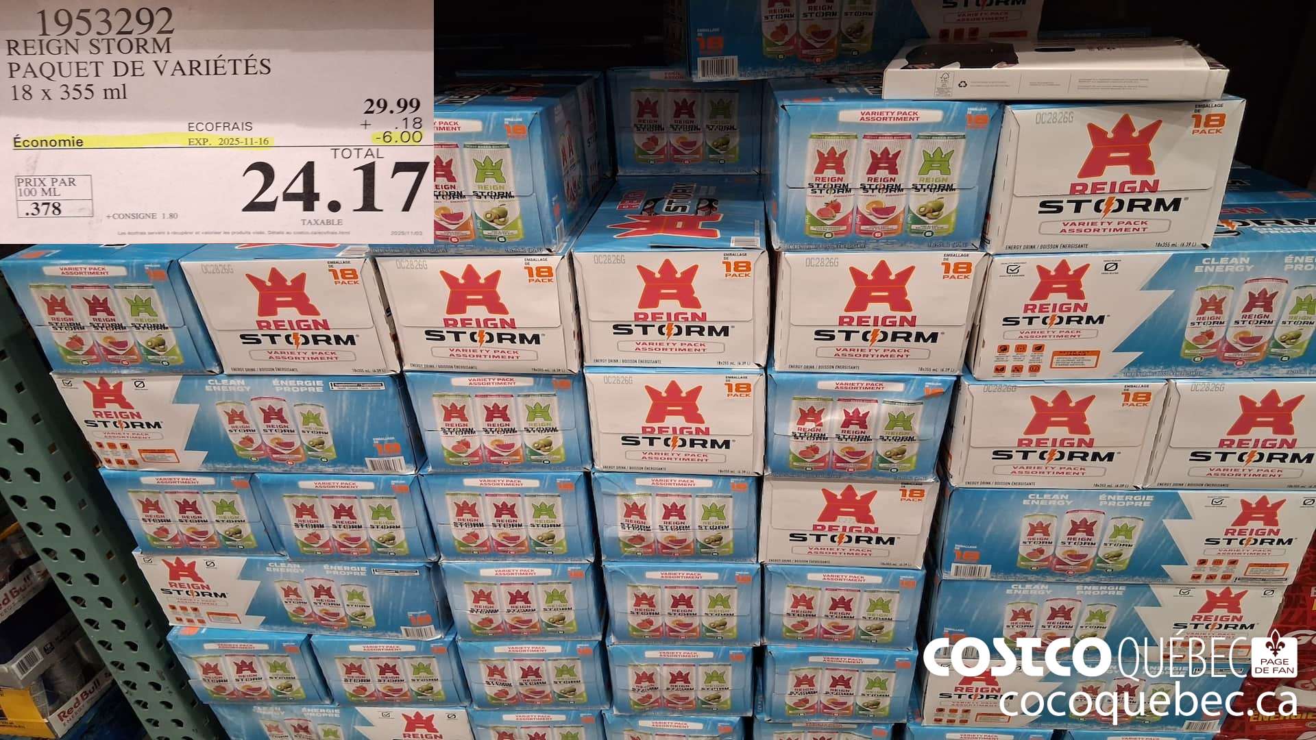 1953292 REIGN STORM PAQUET DE VARIETES 18 X 355ML ($6.00 INSTANT SAVINGS EXPIRES ON 2025-11-16) $24.17