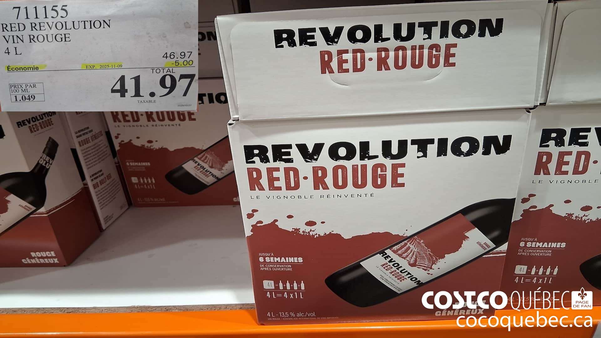 711155 REVOLUTION RED VIN ROUGE 4L  ($5.00 INSTANT SAVINGS EXPIRES ON 2025-11-09) $41.97