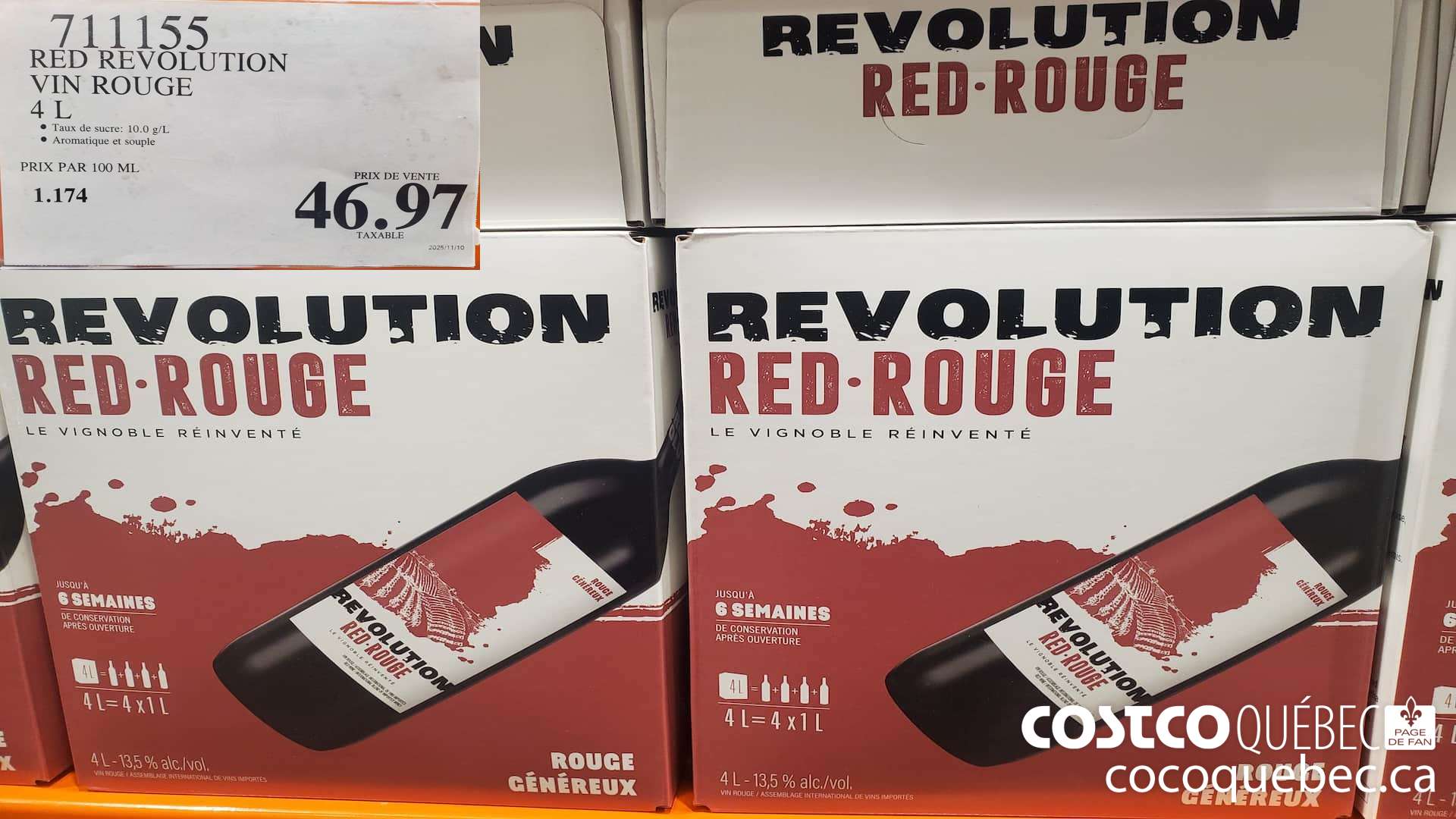 711155 REVOLUTION RED VIN ROUGE 4L  $46.97