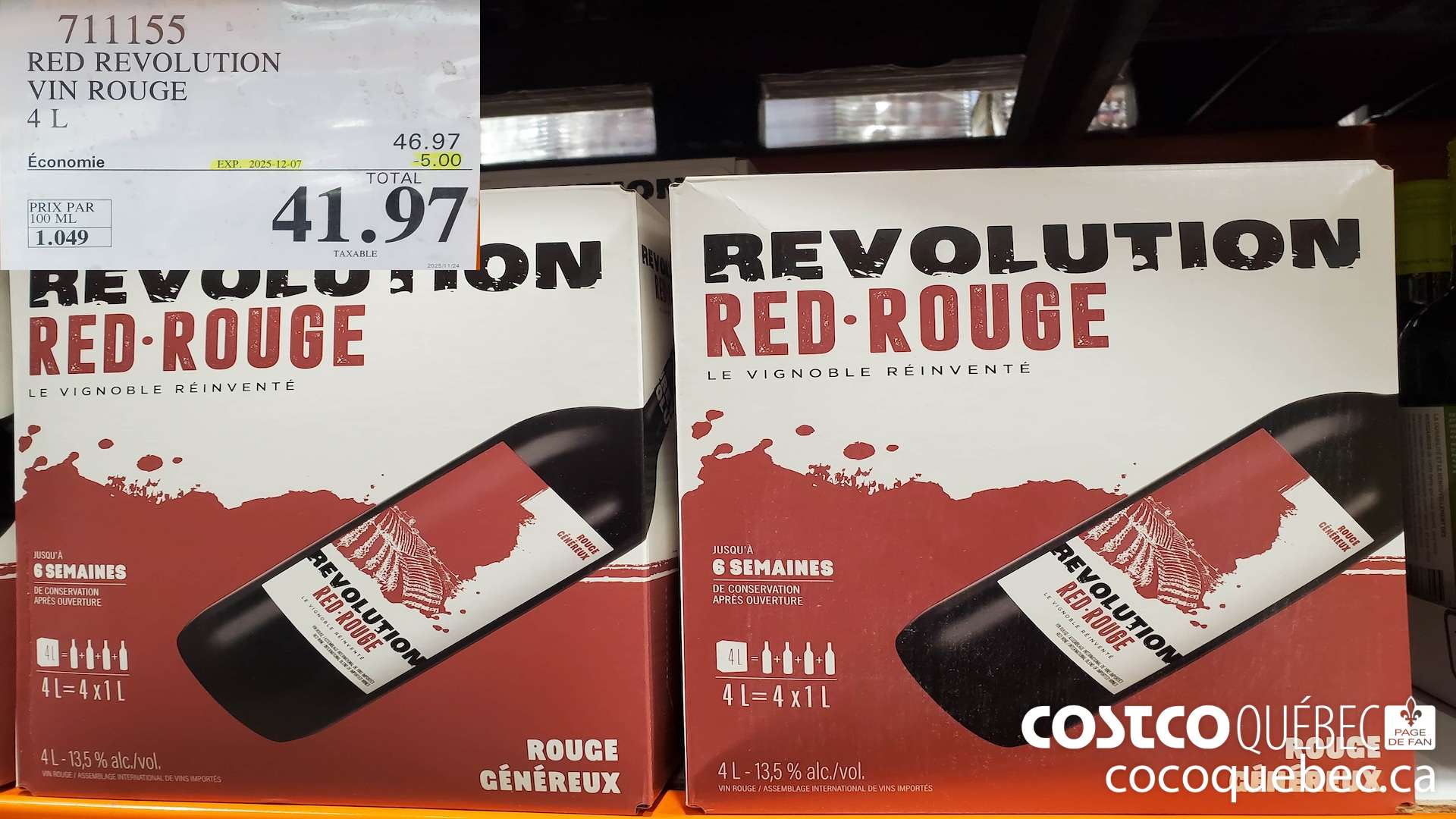 711155 REVOLUTION RED VIN ROUGE 4L  ($5.00 INSTANT SAVINGS EXPIRES ON 2025-12-07) $41.97